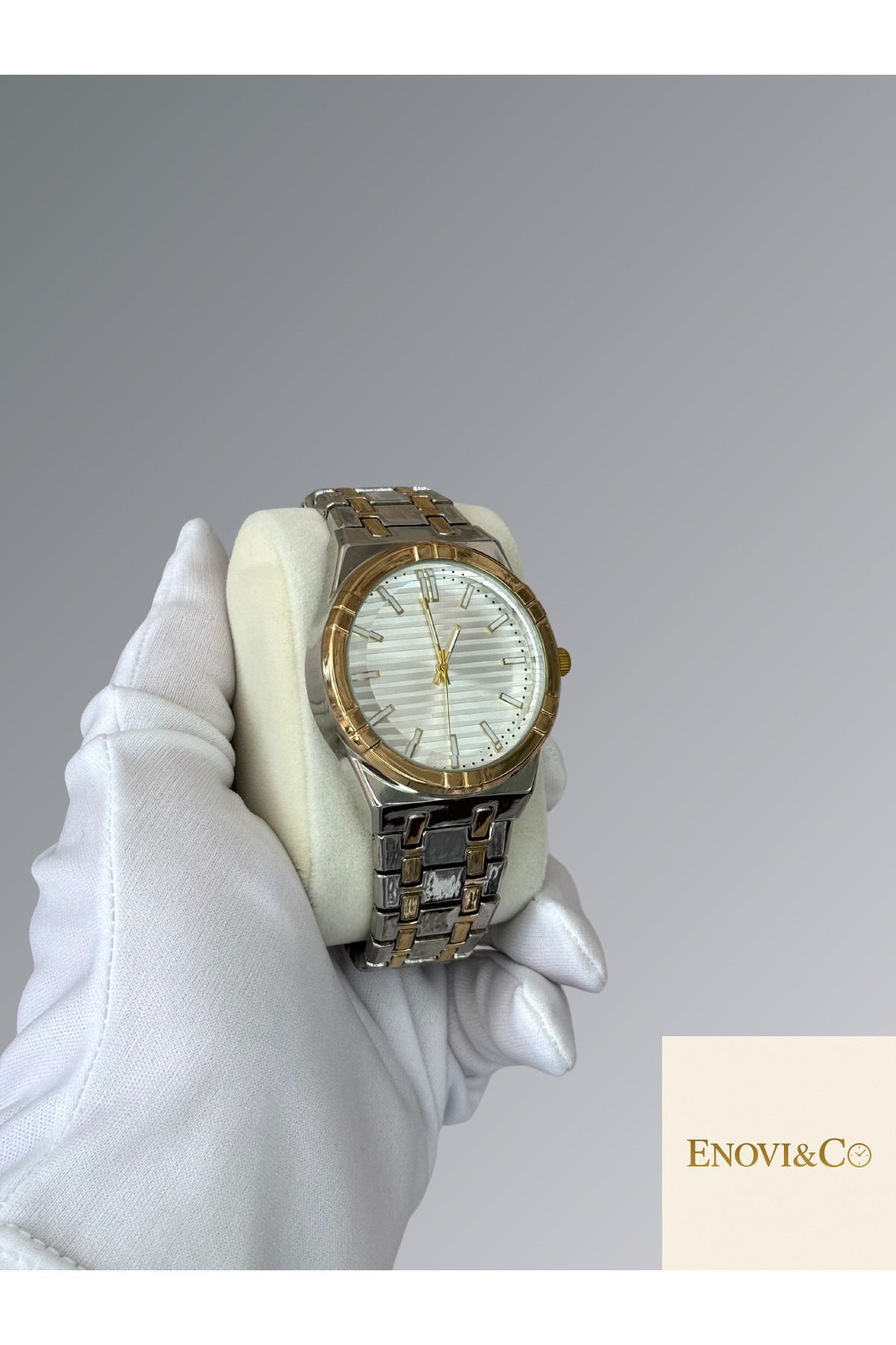 Marka Enovı&Co Yeni Sezon Gümüş - Gold Kordon Erkek Kol Saati Kutulu