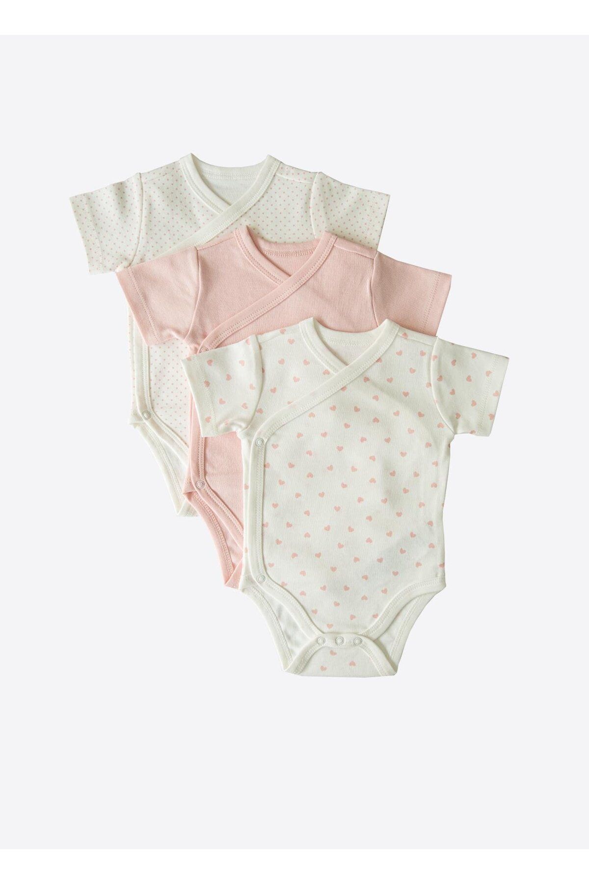 kitikate ORGANİK NEW DREAMS 3'LÜ KISA KOL KRUVAZE BODY PEMBE