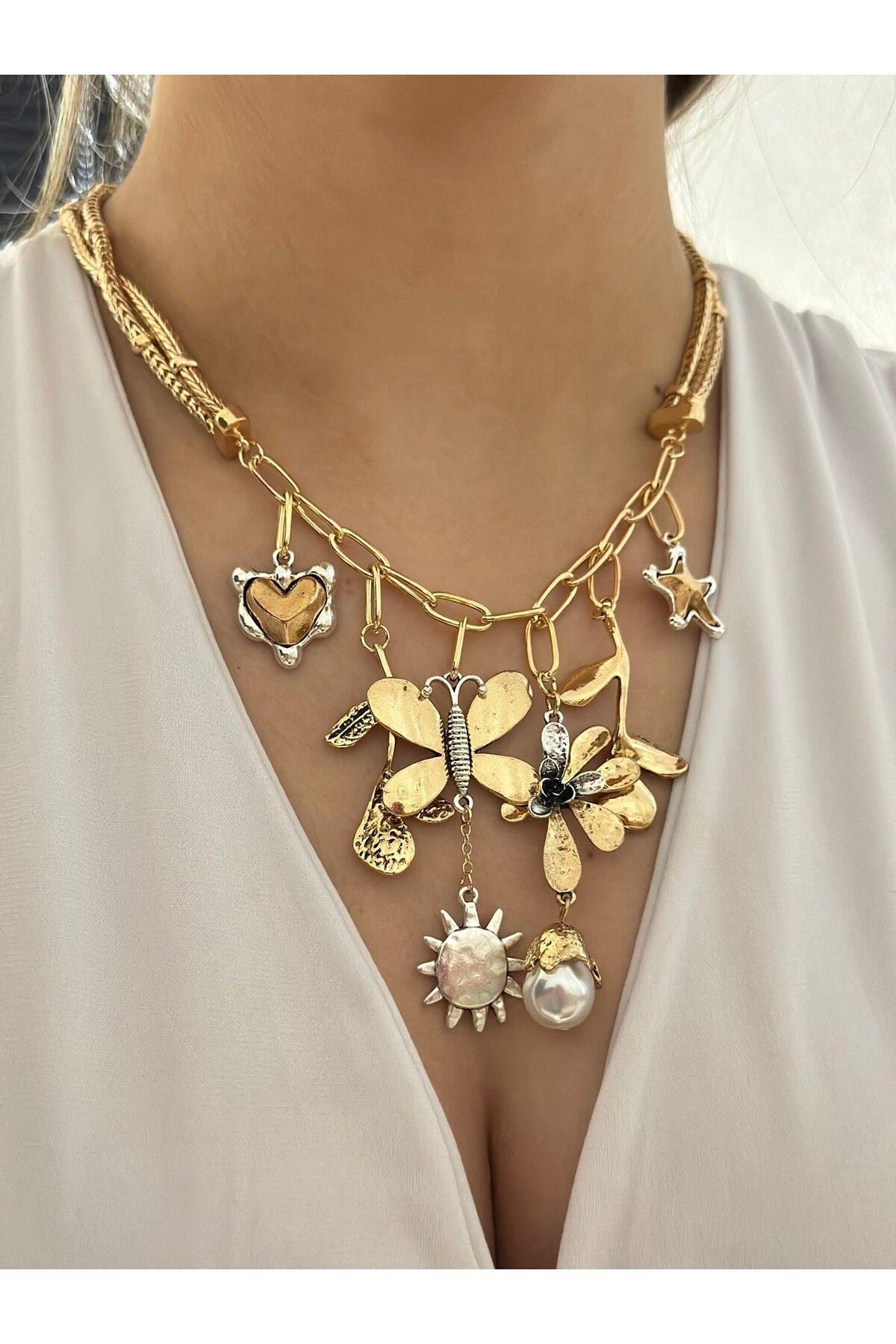 MyladyAccessoriess Çift Renk Charm Detaylı Byyeşo Kolye