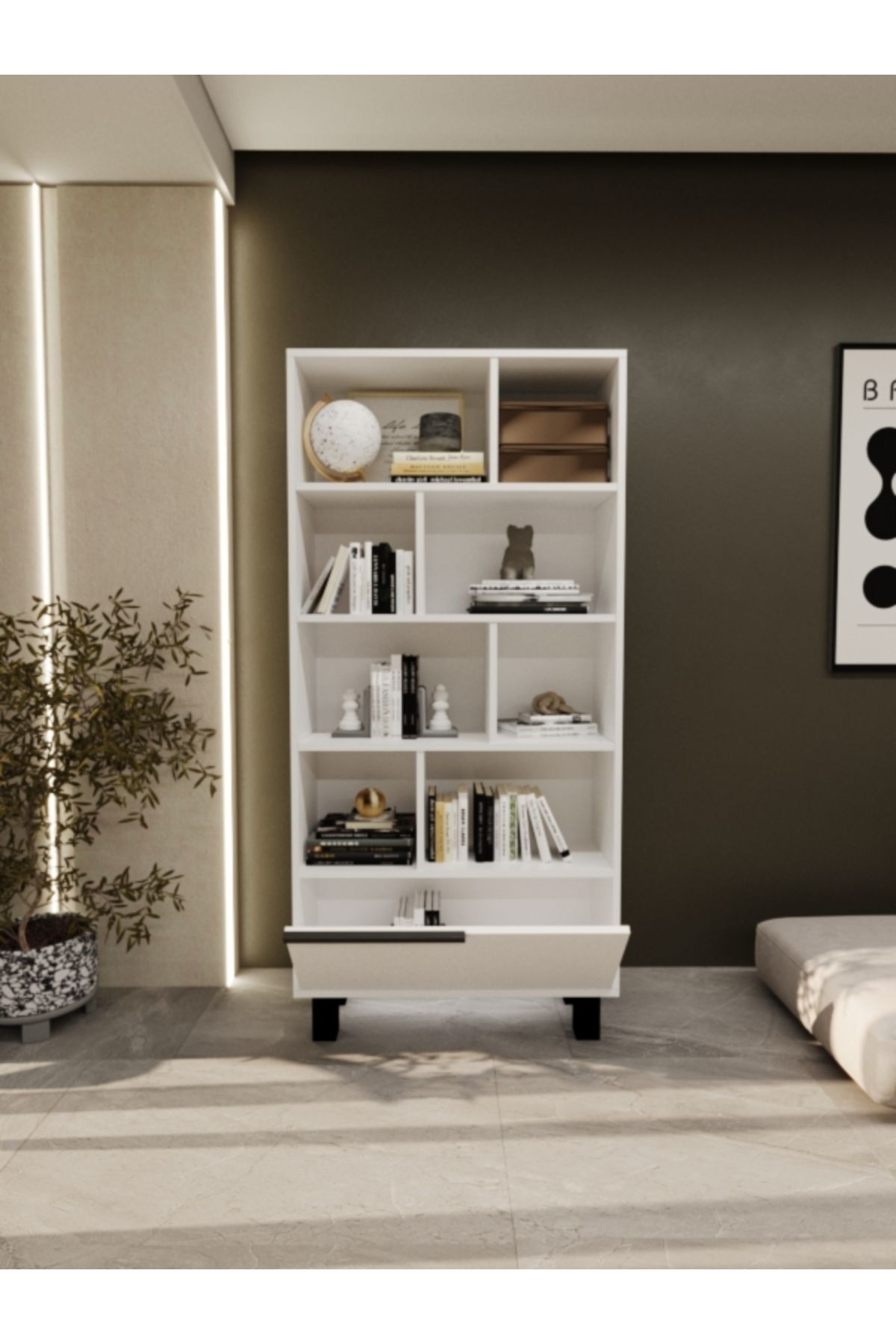 Nitro Furniture Alvin Kitaplık - Modern ve Fonksiyonel Beyaz Tasarım (87.5x35x174 cm)