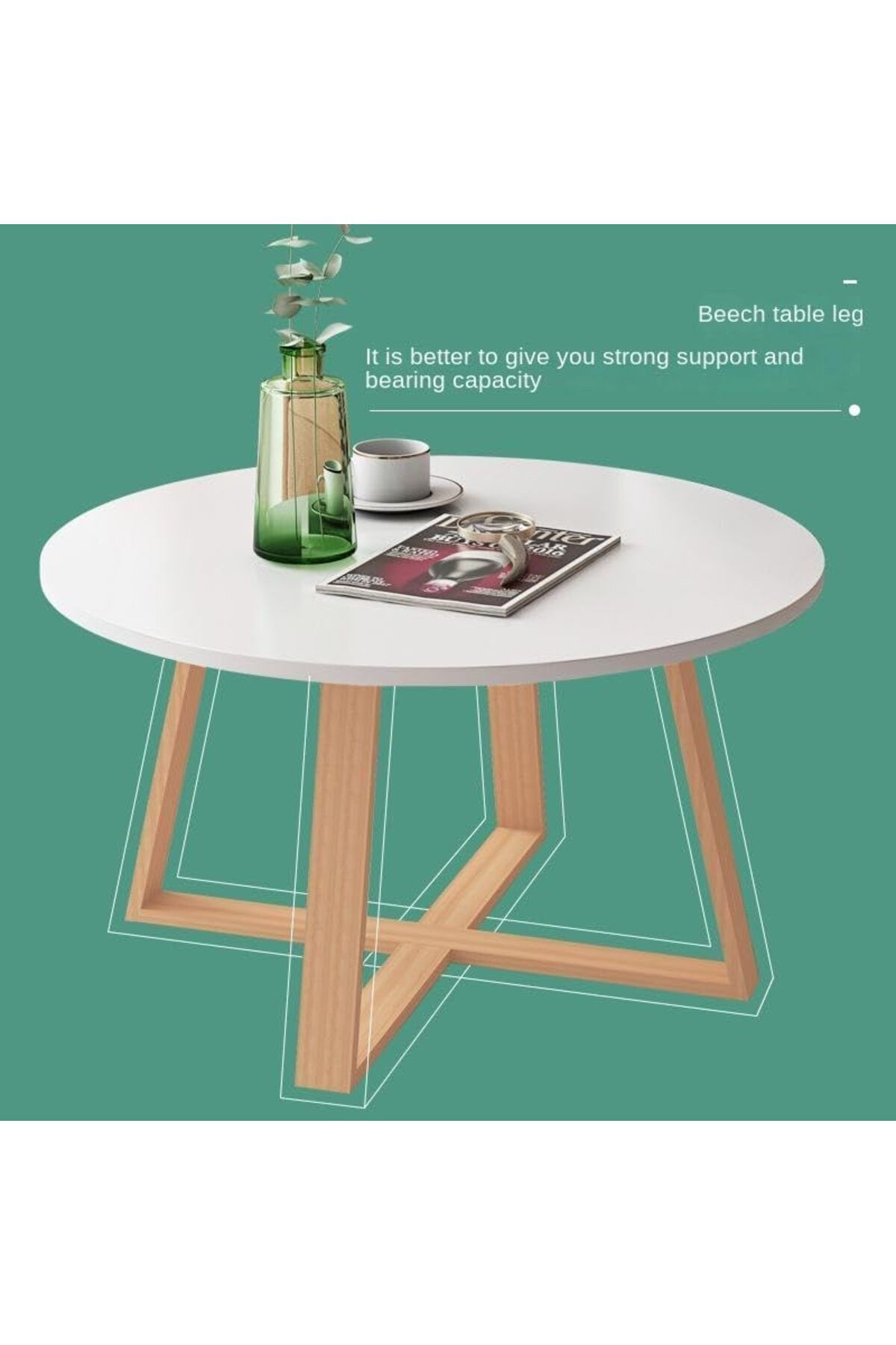 COOYA-2-piece round coffee table set, wooden frame, durable, stackable or split, easy to assemble, white 2