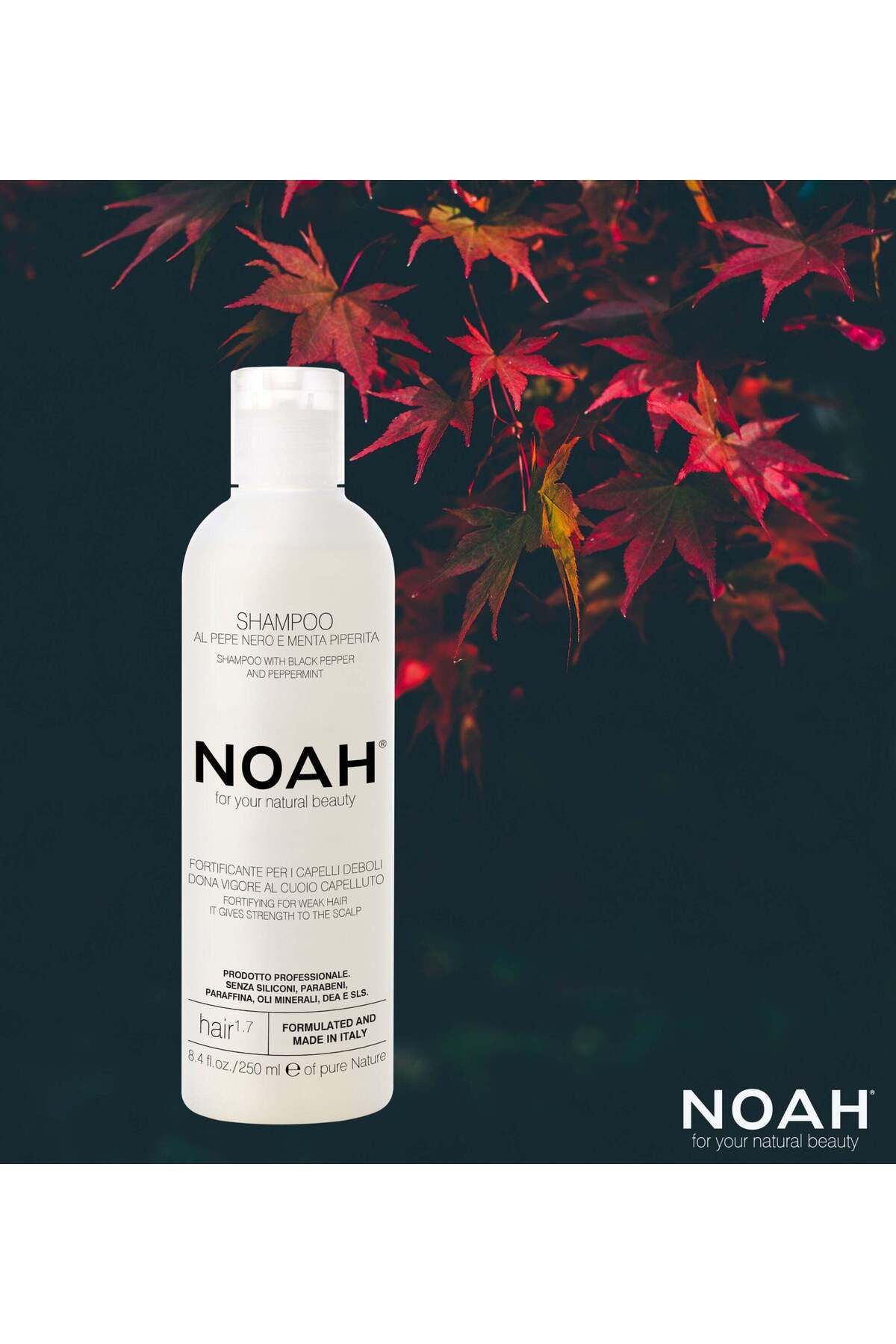 Noah-Șampon întăritor cu piper negru și mentă pentru păr slăbit și deteriorat (1.7), Noah, 250 ml 3