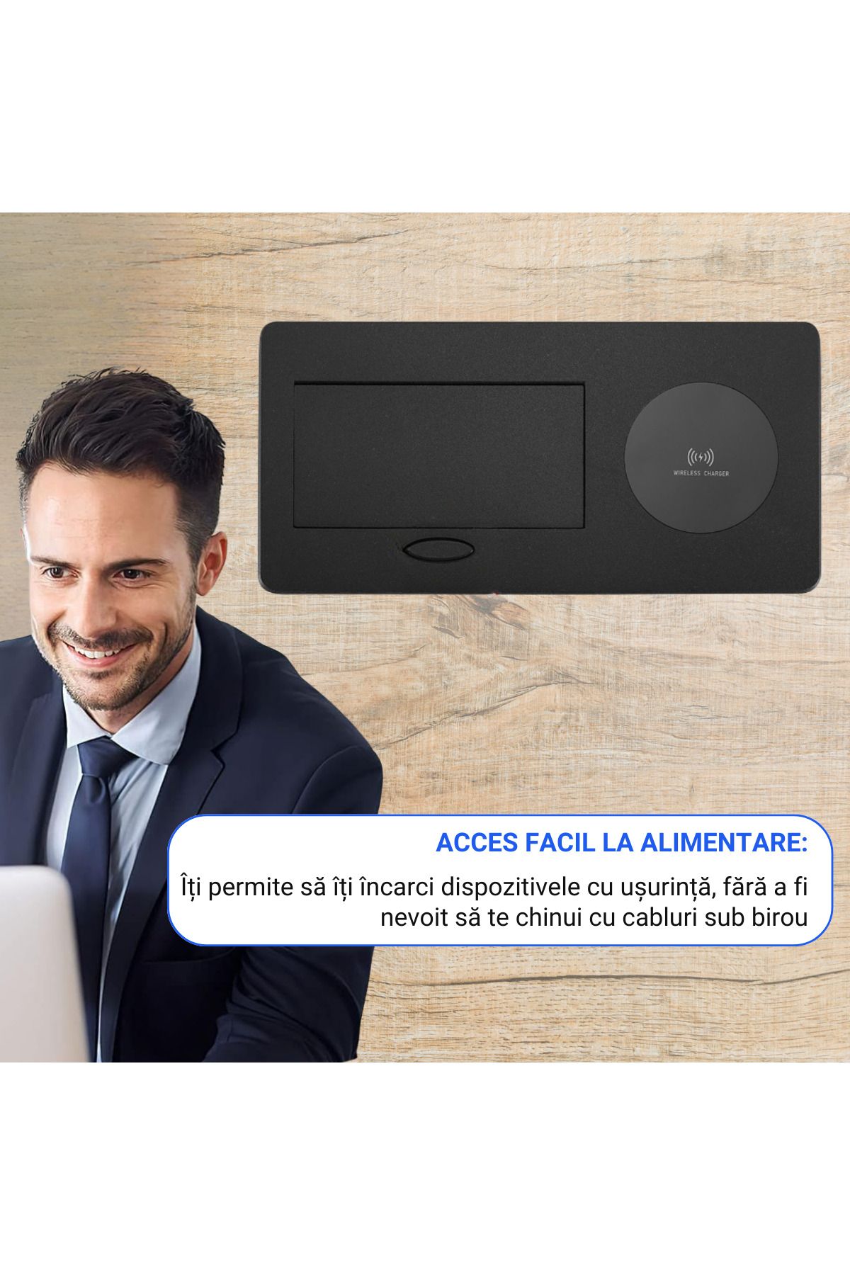 ATOMKIT-Built-in Furniture Socket with WiFi included, 15W charging, USB-C and A, Superior Material, Black 7