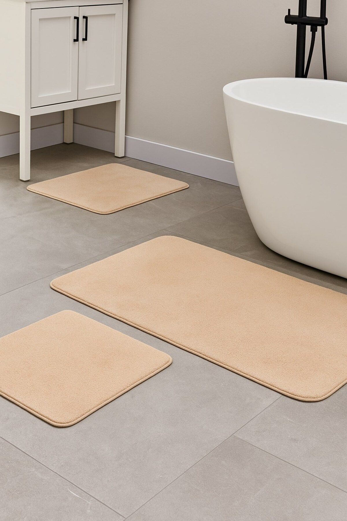 EUROBANO Sadiva Doğal Kaymaz Taban 3'lü Banyo Paspası 60x100 - 50x60 - 50x60