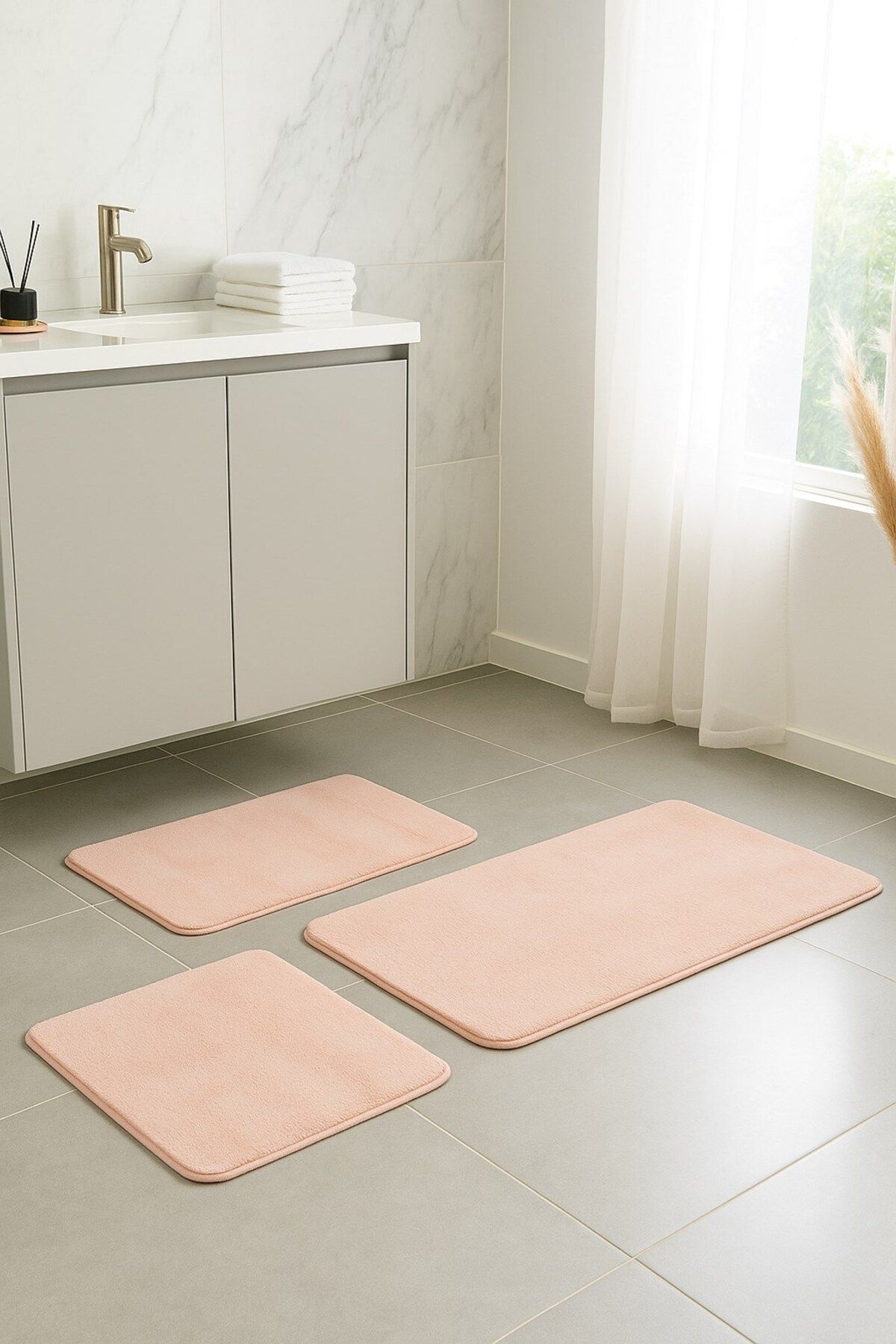 EUROBANO Sadiva Doğal Kaymaz Taban 3'lü Banyo Paspası 60x100 - 50x60 - 50x60