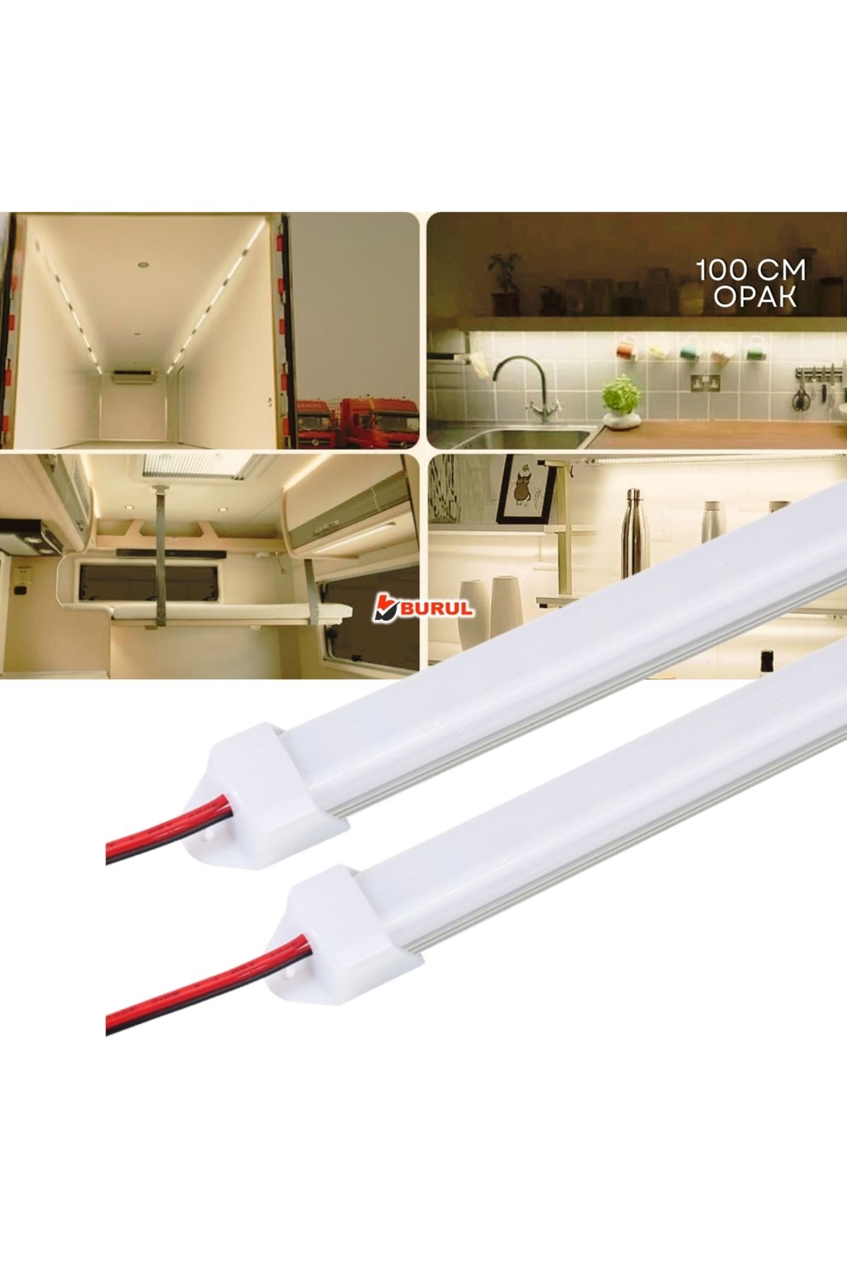 burul SB-6551 2 Adet Alüminyum Kasalı 5630 Bar Led 12 Volt Gün ışığı 100 Cm Opak Karavan Tekne Otomobil