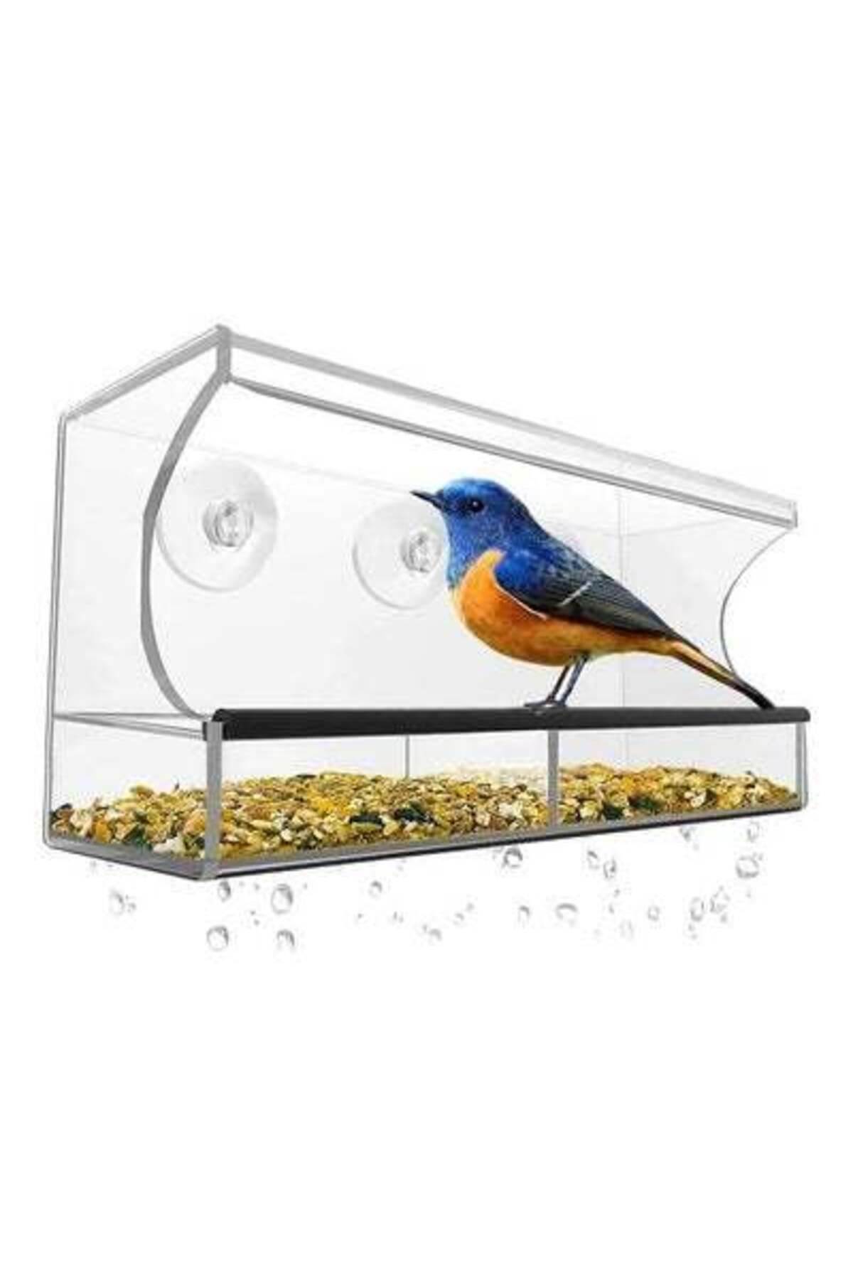 HALAMODO-Acrylic Bird Feeder with Seed Tray Clear 1