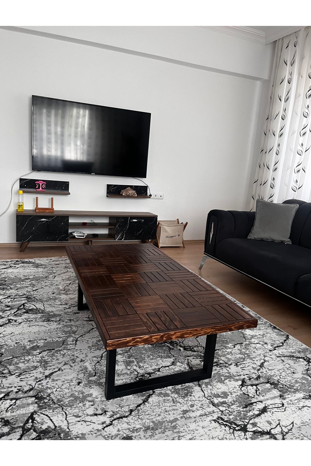 ArdaMarket Orta sehpa ceviz renk 120x60 cm +metal ayak