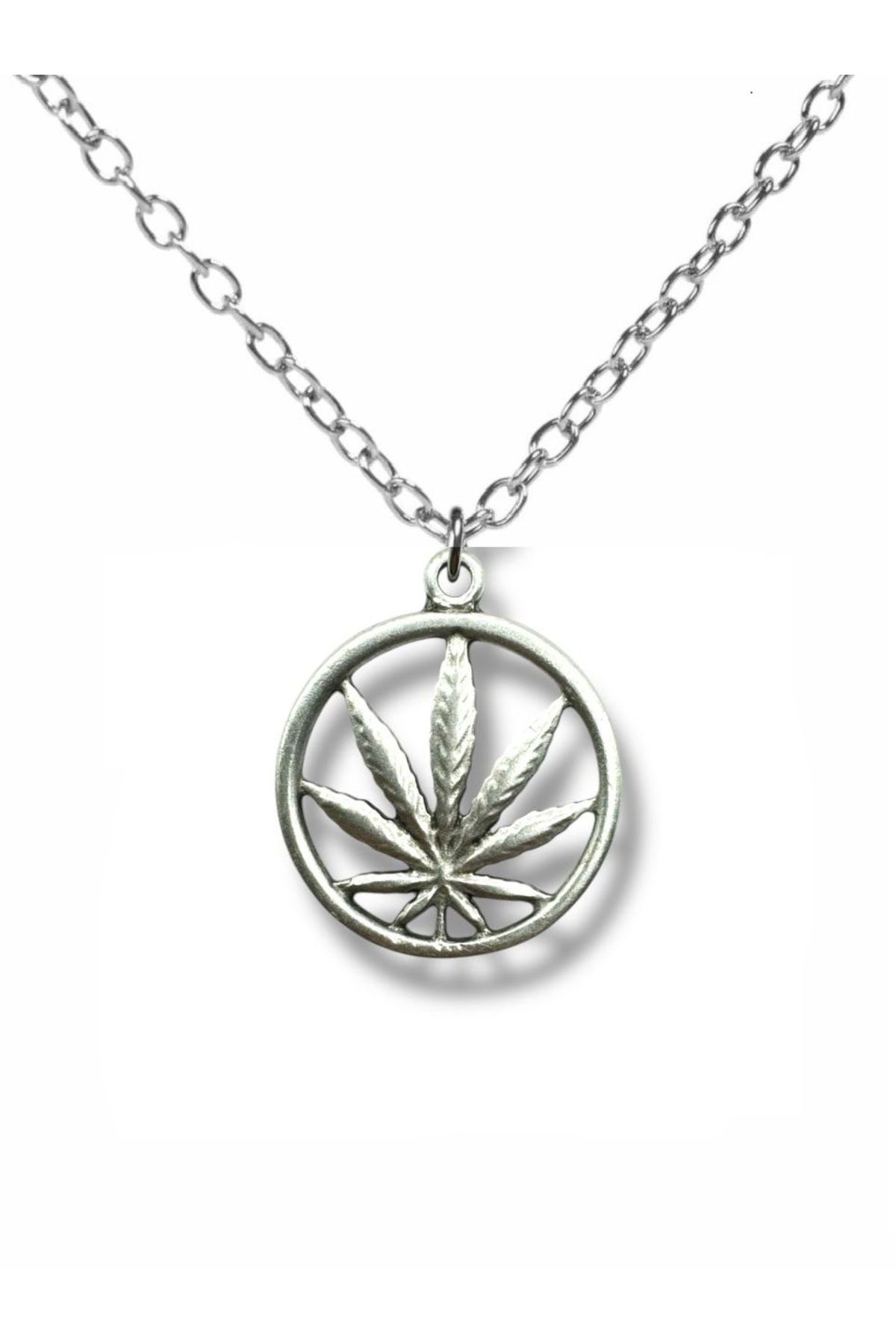 Herşey Nota Marijuana Yaprak Figürlü Gümüş Renk Unisex Kolye – Asi ve Özgür Ruhun Simgesi