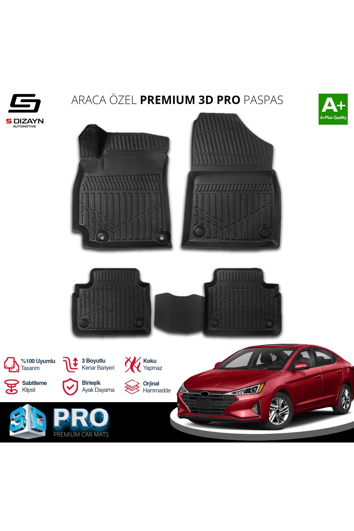 Life Tuning S-Dizayn Hyundai Elantra 3D Pro Havuzlu Paspas 2020 Üzeri A+ Kalite