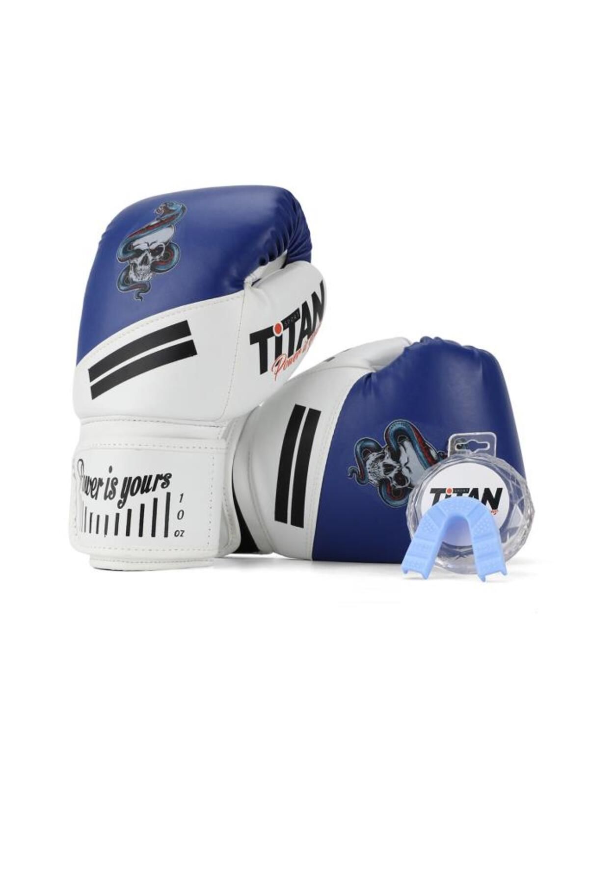 Titan Sport Mavi Beyaz Yılan Kurukafa Boks Eldiveni 2'li Set