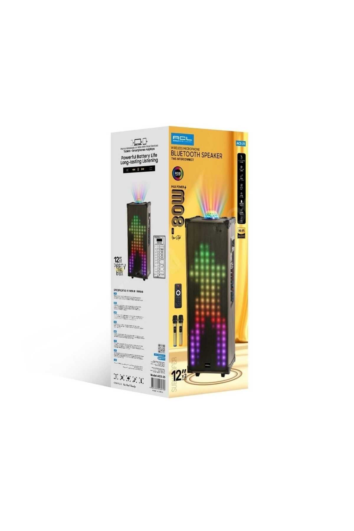 Tekno Gökhan Acs-25 80W Animasyonlu Rgb LED Işıklı Ultra Bass Profesyonel Ses Sistemi