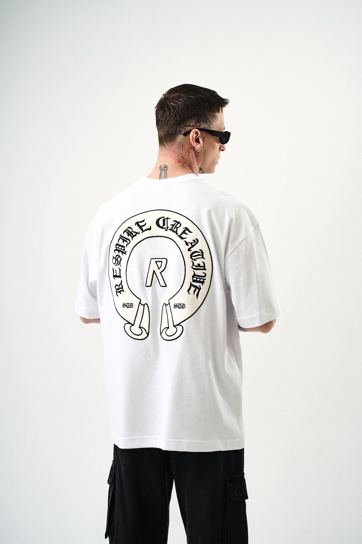 Respire Erkek R Creative Nakışlı Oversize T-Shirt Beyaz
