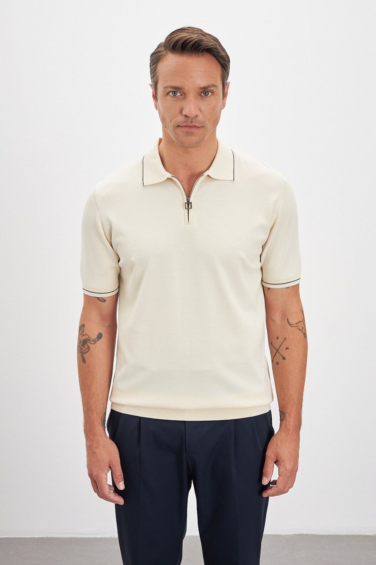 Paşahan Polo Yaka Fermuarlı Triko Erkek T-Shirt