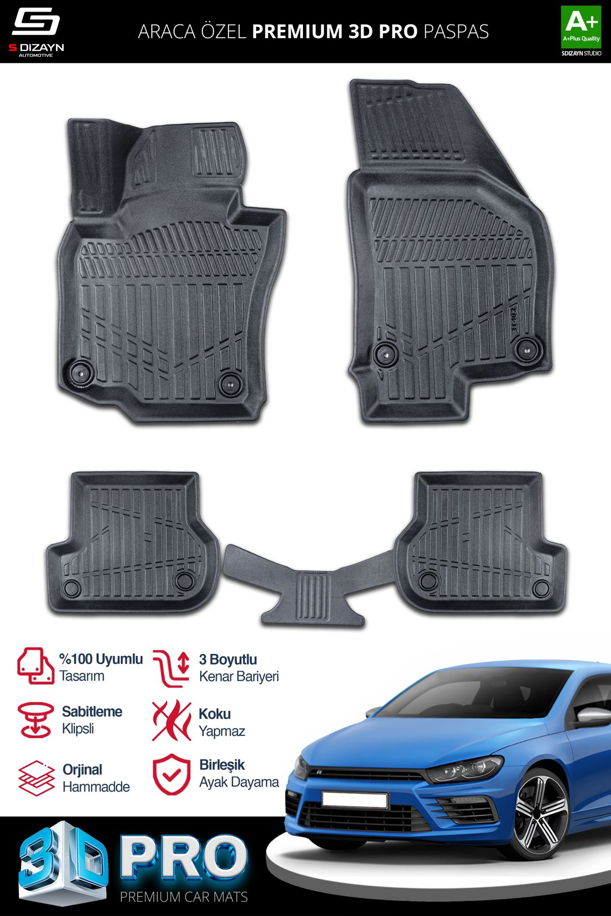 Life Tuning S-Dizayn VW Scirocco 3D Pro Havuzlu Paspas 2008 Üzeri A+ Kalite