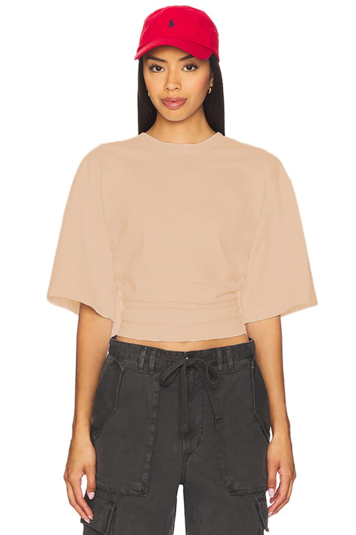 AFR CLOTHES KADIN YANI BÜZGÜLÜ ÇİFT KAT JARSE GENİŞ KOL CROP TOP