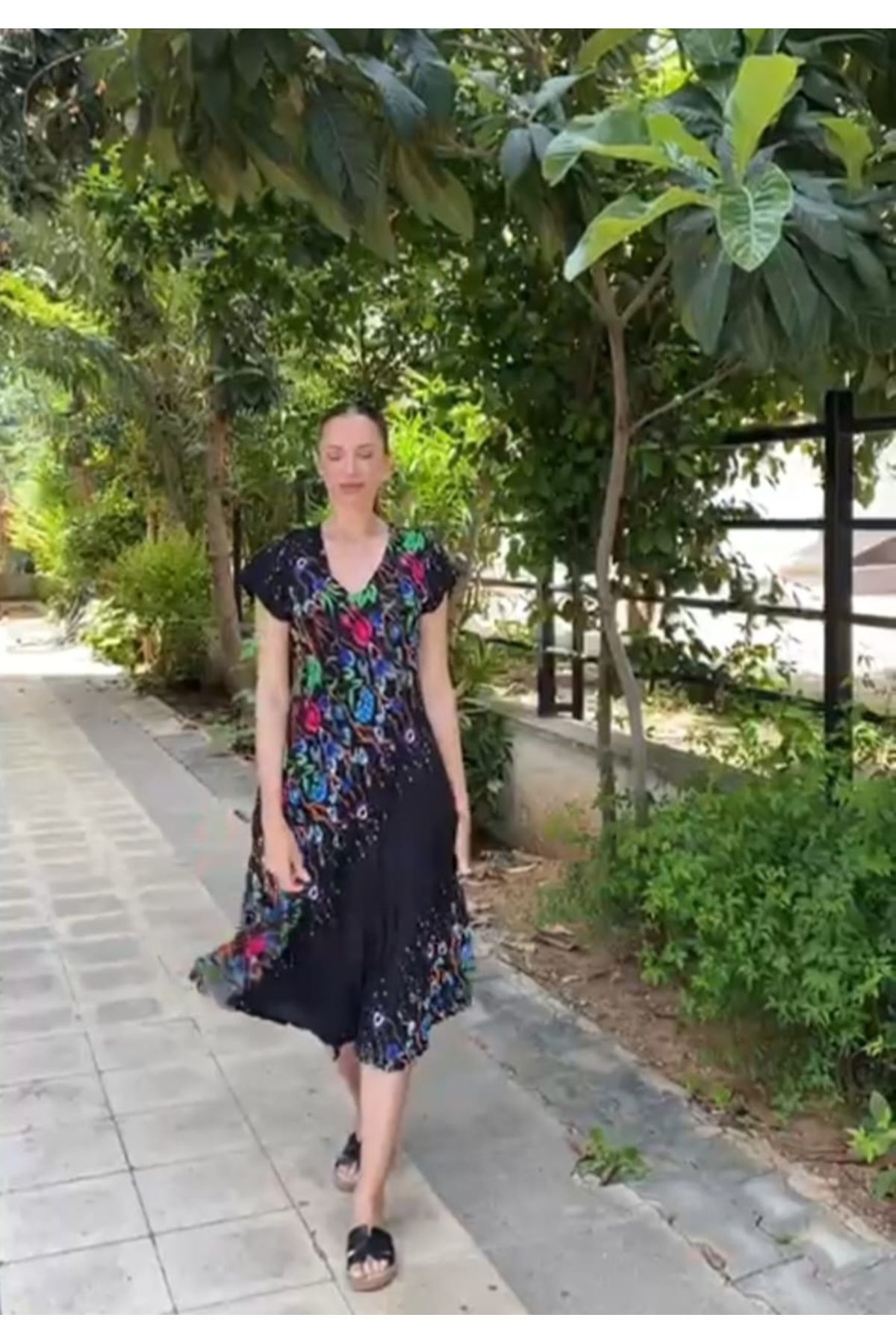 MODA Kadın V Yaka Sihirli Elbise Eteği Valonlu 36-48 Bedene Kadar Uyumlu
