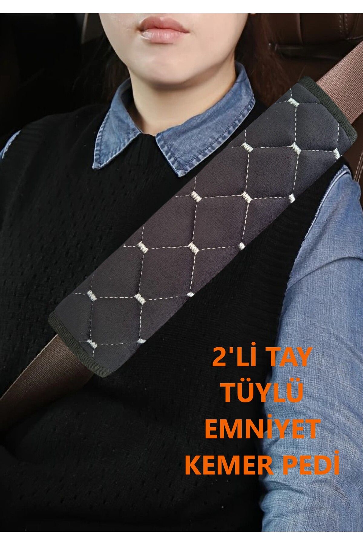 AYAZGRUP 2 Adet Emniyet Kemer Pedi %100 Siyah Ithal Kumaş Beyaz Dikişli Yumuşak Dokulu Ortopedik