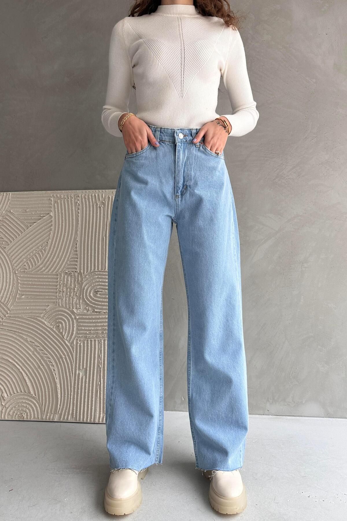 ZAROLİ Yüksek Bel Geniş Paça Dikişsiz Paça Wide Leg Jean - 1419