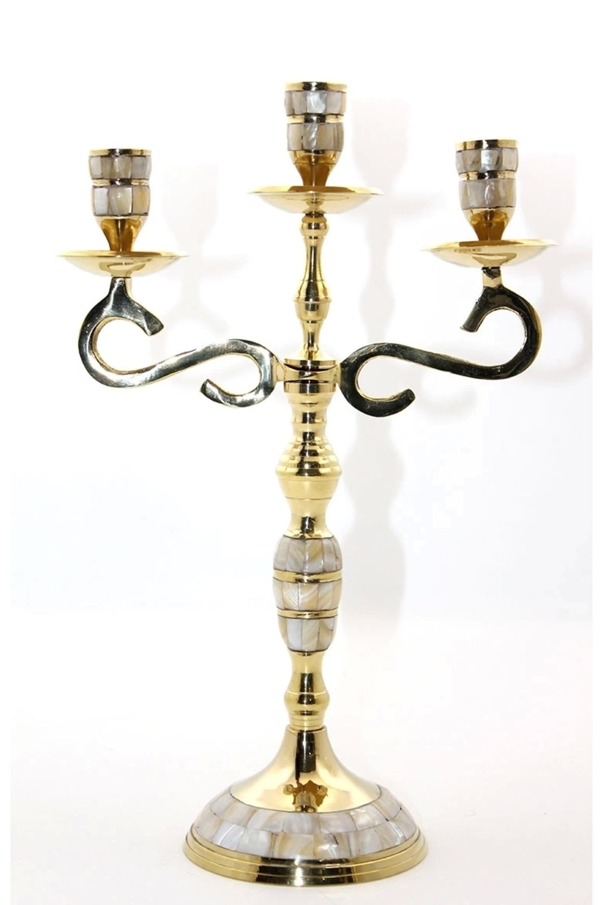 Generic Pirinç Sedefli 3'lü Şamdan 18912