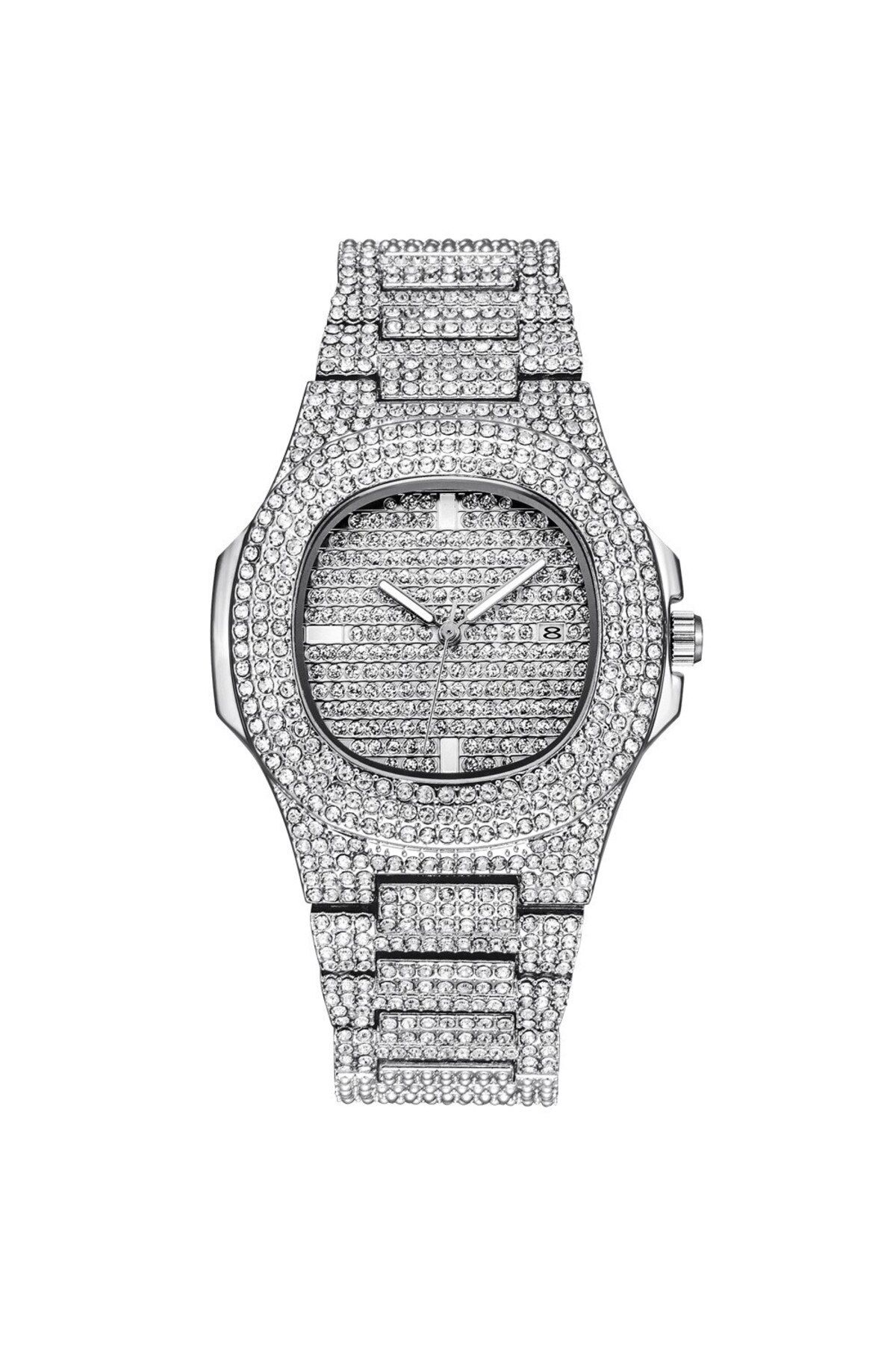 Tessero-Ceas analogic Ice Out, mecanism cu cuarț, inserții de zirconiu, placat cu aur de 18K, argint 3