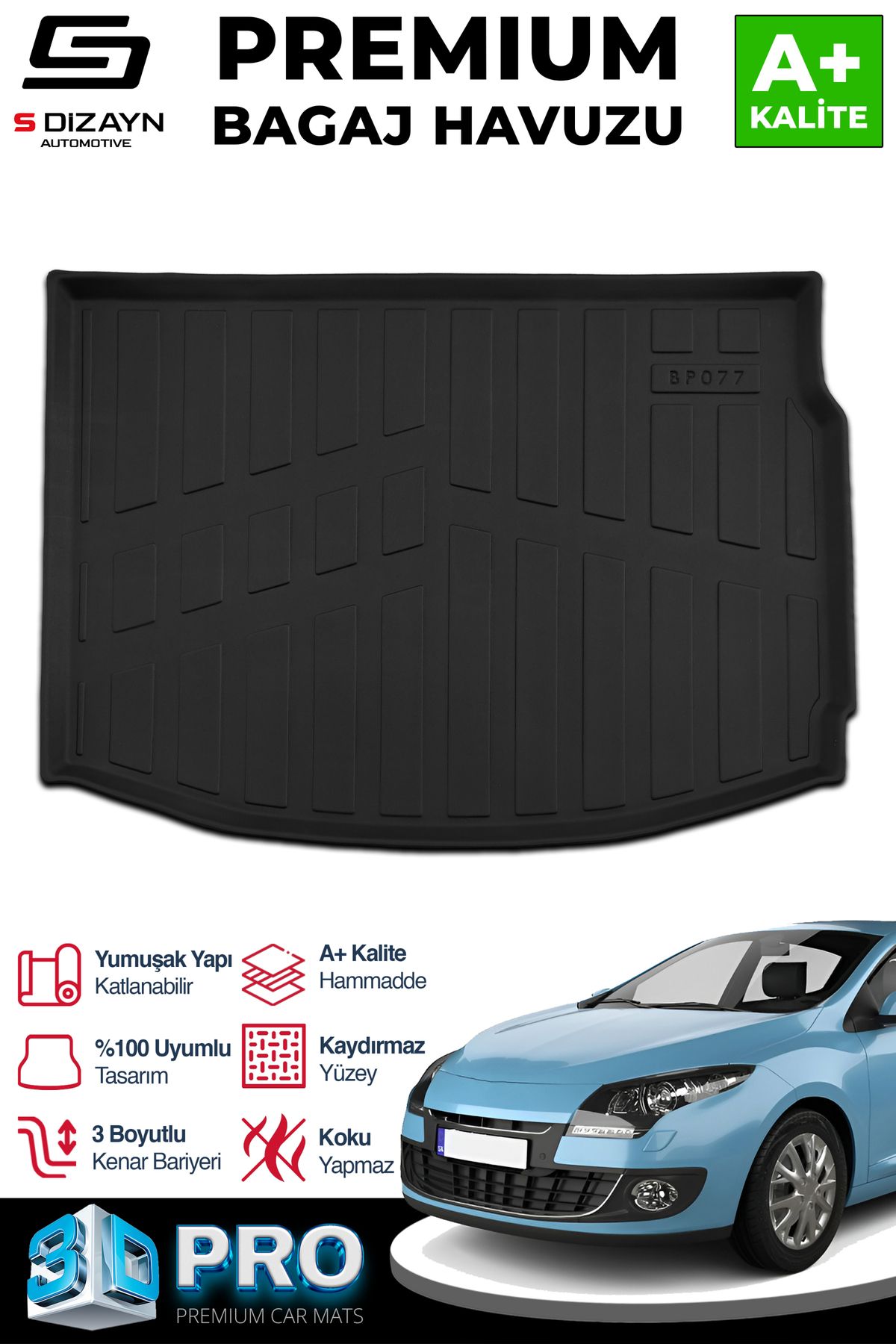 Life Tuning S-Dizayn Renault Megane 3 3D Pro Bagaj Havuzu 2009-2016 A+ Kalite