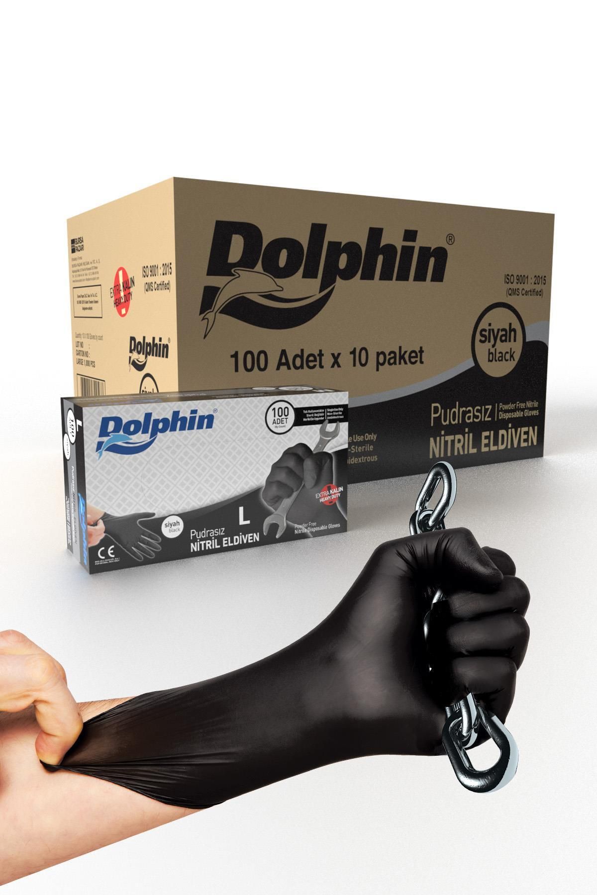 alsepeteavm Dolphin Siyah Nitril Eldiven Pudrasız Ekstra Kalın L 100 Adet X 10 Paket - Koli