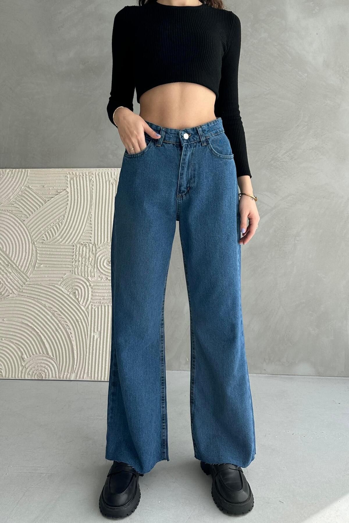 ZAROLİ Normal Bel Paça Dikişsiz Wide Leg Jean - 2040