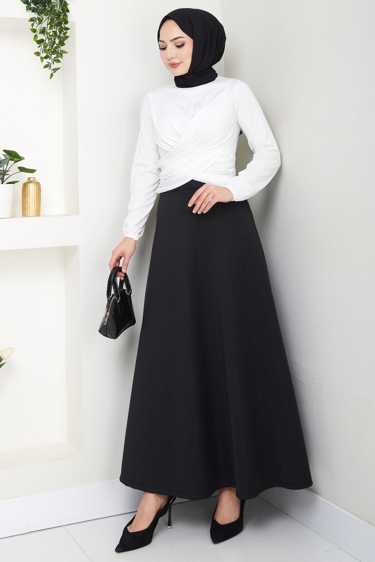 hafsamina Bisiklet Yaka Büzgülü Sandy Bluz Beyaz HM2765