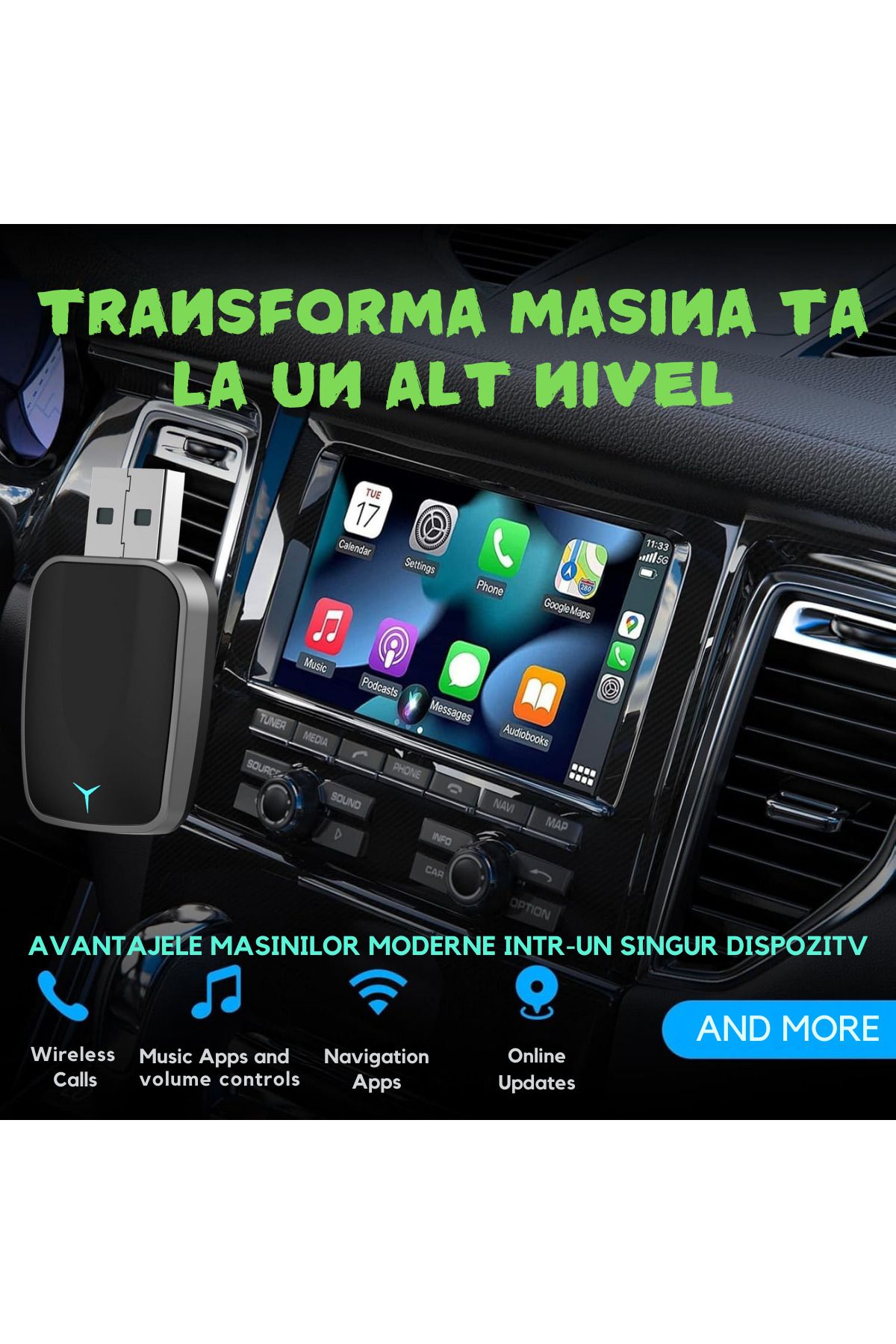 ATOMKIT-Wireless Adapter ® For Carplay & Android Auto, Lux Operating System, Black 2