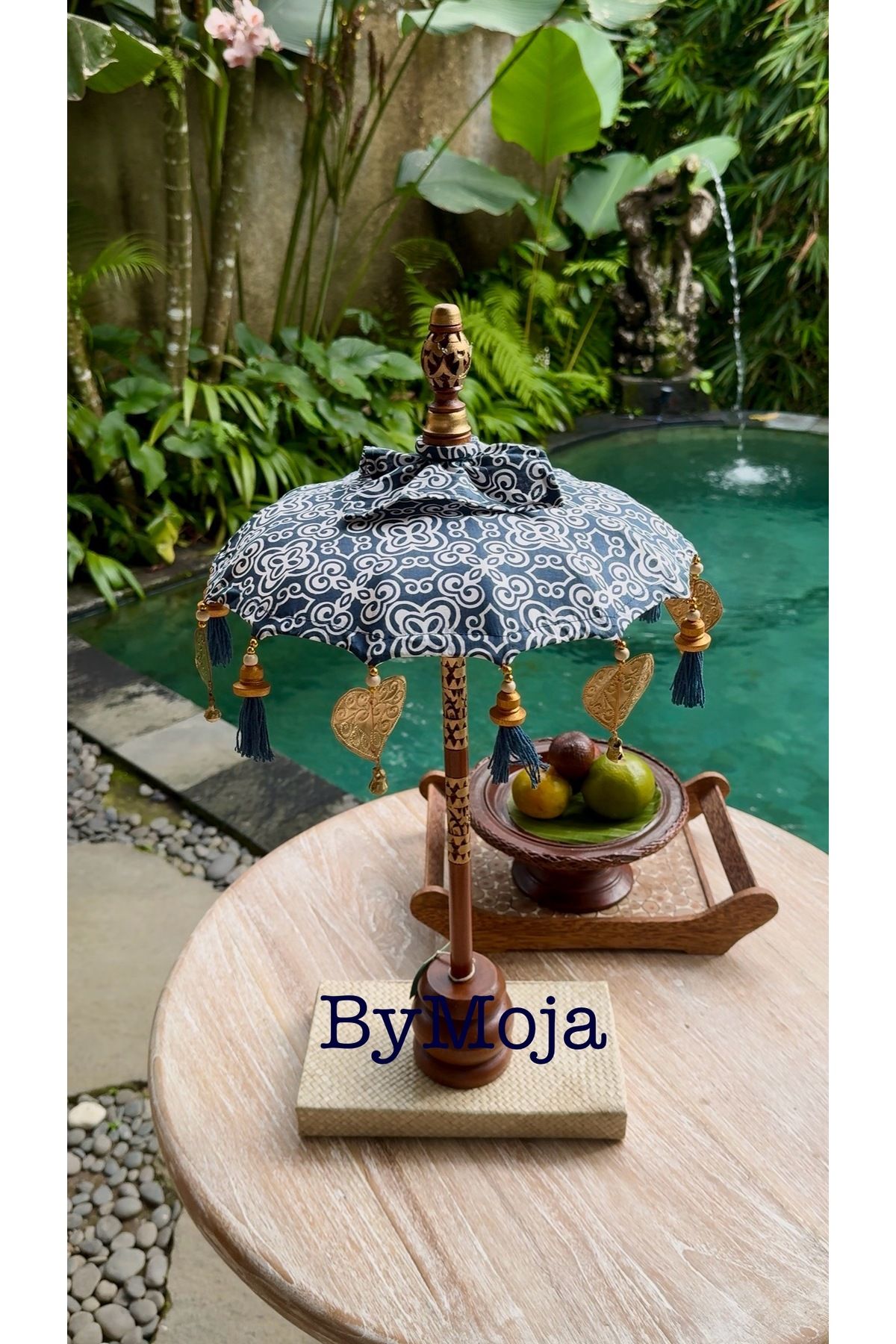 Home Dekoratif Bali Şemsiyesi Ev Dekorasyon Bohem Obje Masa Süsü Organizasyon 70cm Bambu Lacivert Desenli