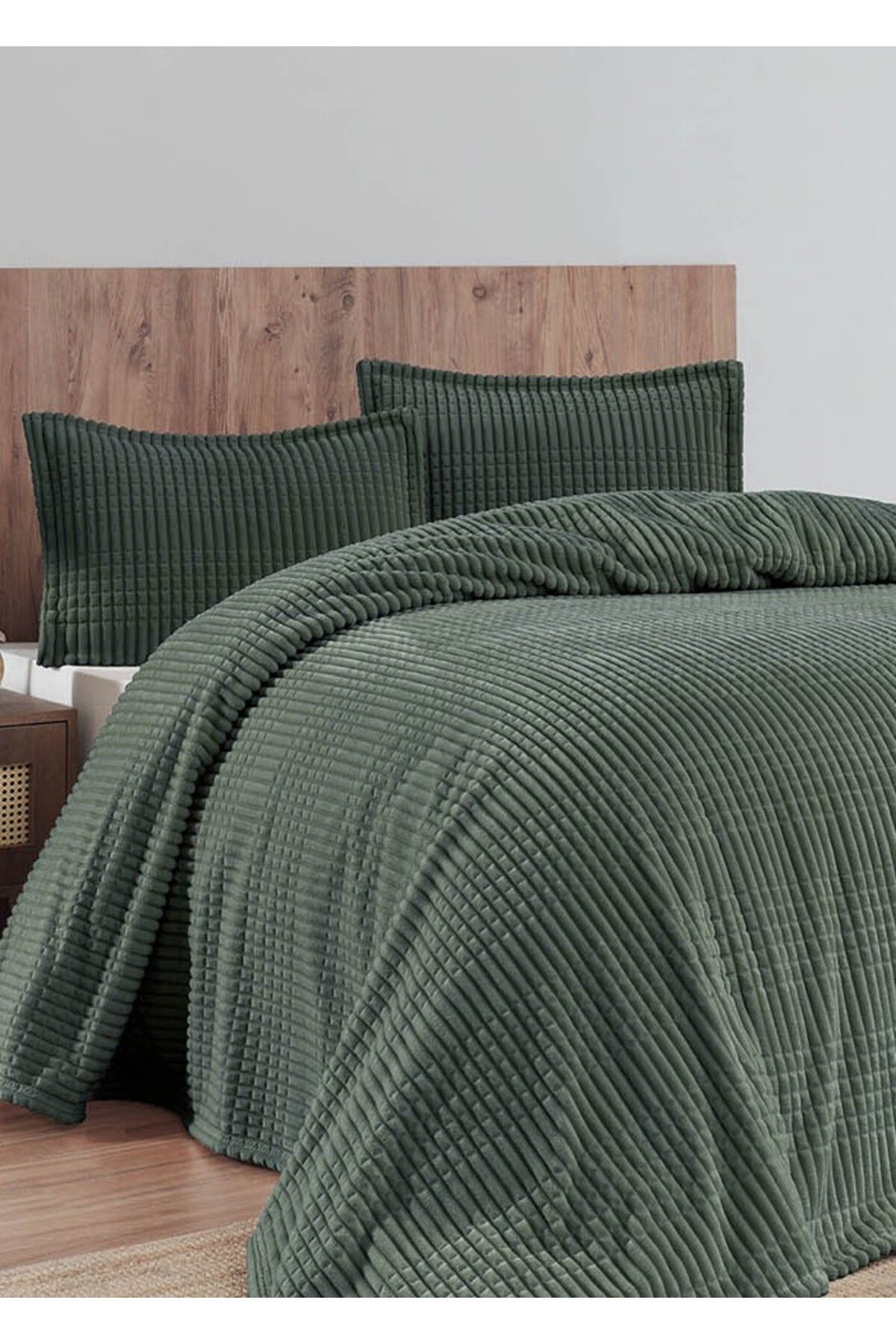 Merinos Modern Line 3 Parça Çift Kişilik Battaniye Seti Kutulu 220x240 Haki