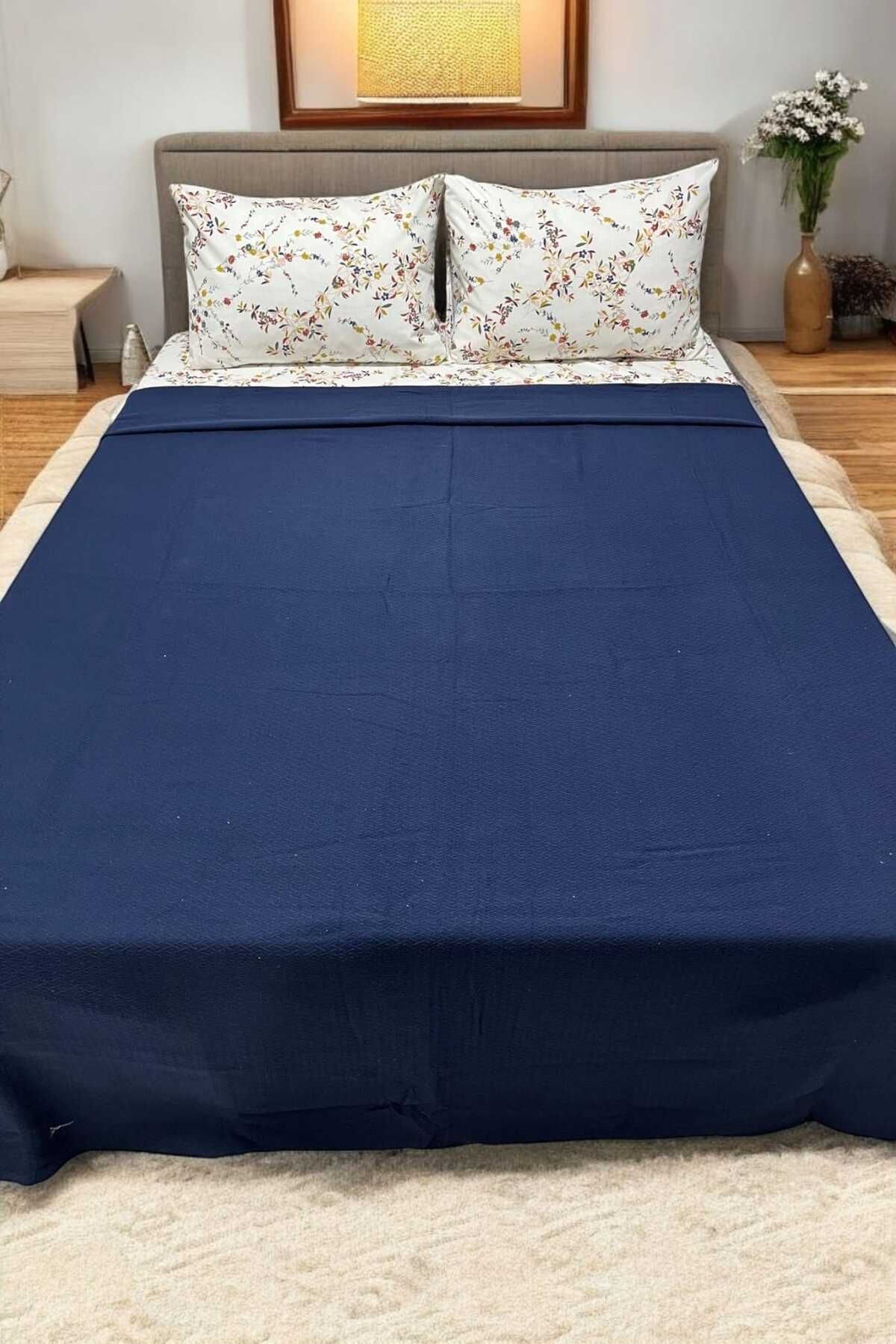 Tekstil Vagonu Çift kişilik çarşafı battal lastikli çiçek desenli örme pike takımı