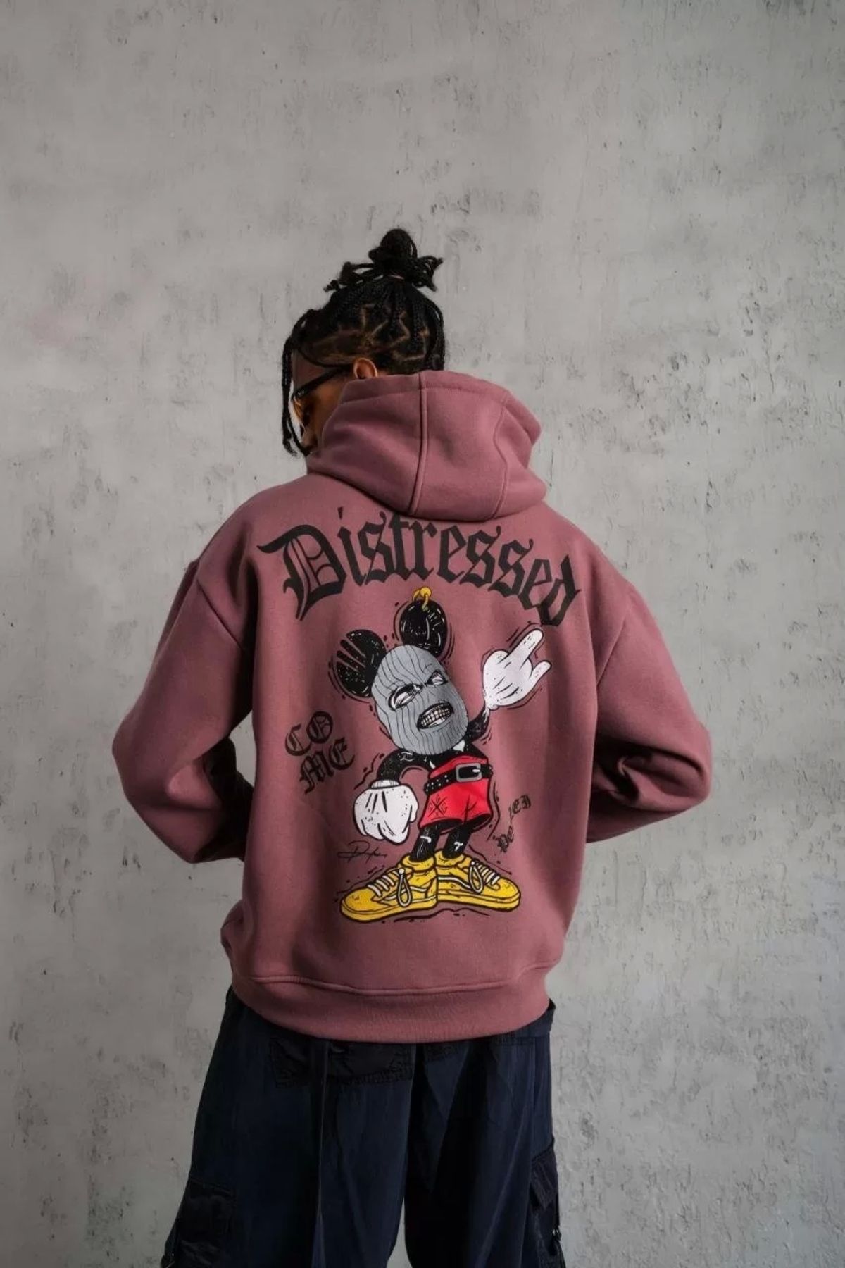 MODA CS Erkek Üç İplik Baskılı Kapüşonlu Sweat - Gül Kurusu