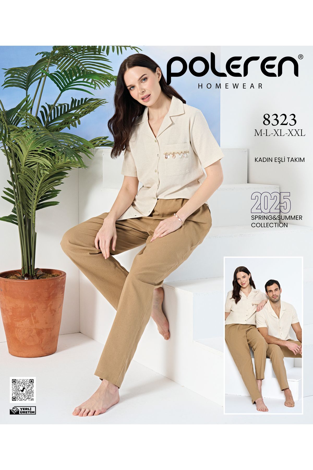 Hirazenmoda Over sleep by poleren eşli keten takım