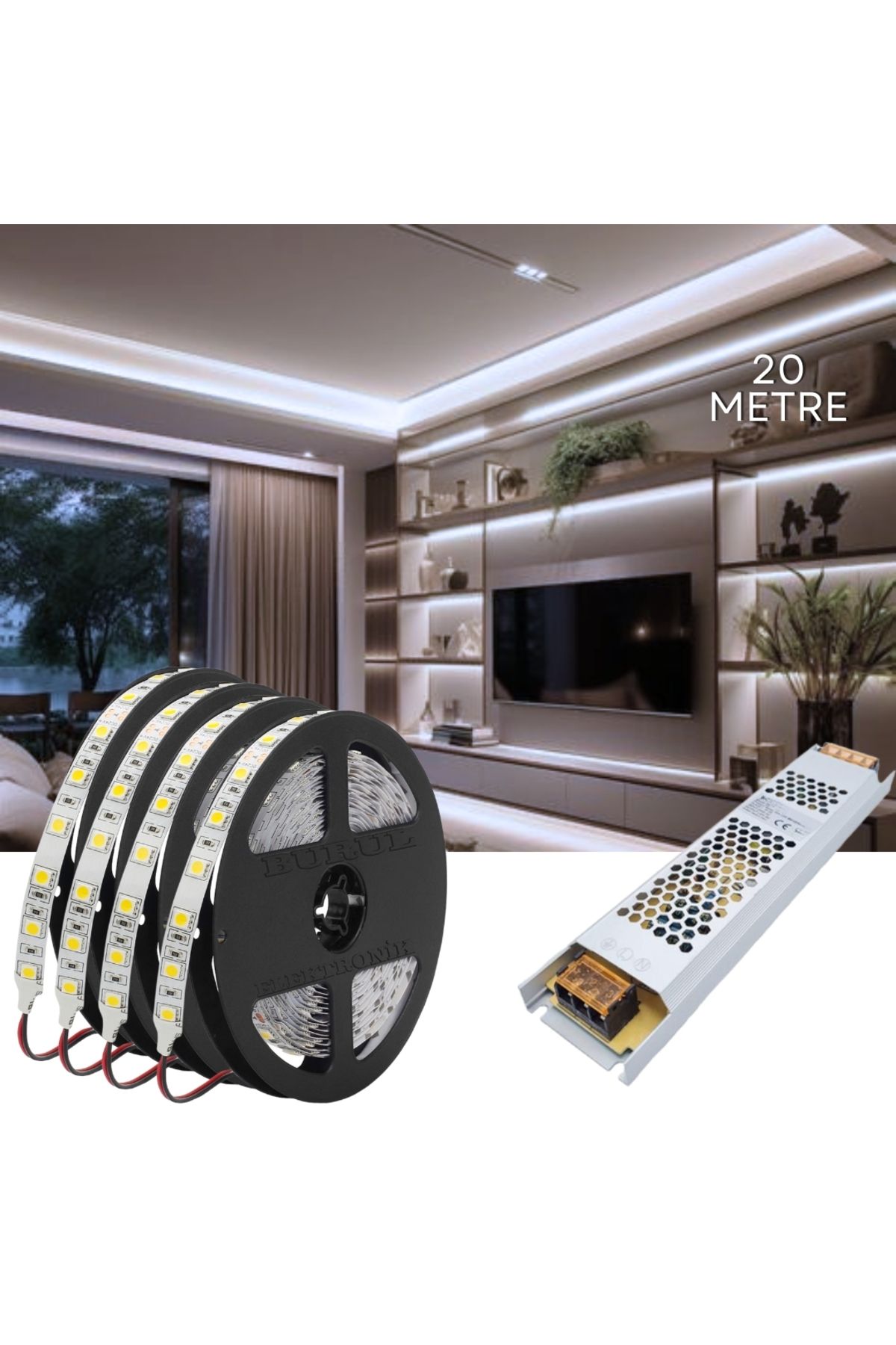 burul SB-6555 20 Metre Beyaz Led Işık Gizli Tavan Işık Bandı Aydınlatma Ev Oda Salon TV Ünitesi Mutfak