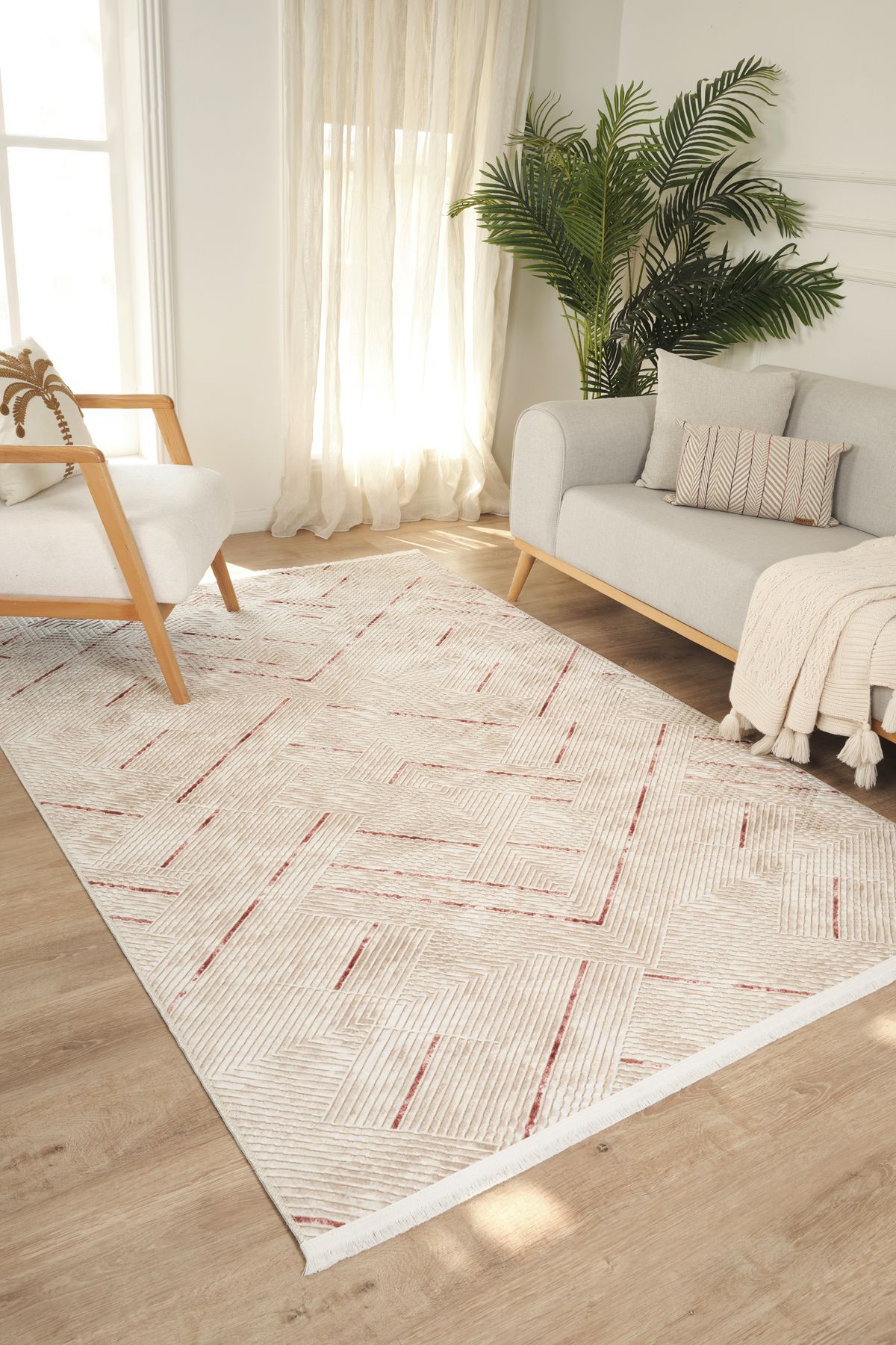 Classy Home Living Kaylee Yıkanabilir Düz Saçak Kaymaz Tabanlı Kesme Rulo Halı Yolluk,Oturma Odası,Mutfak Vizon-7041