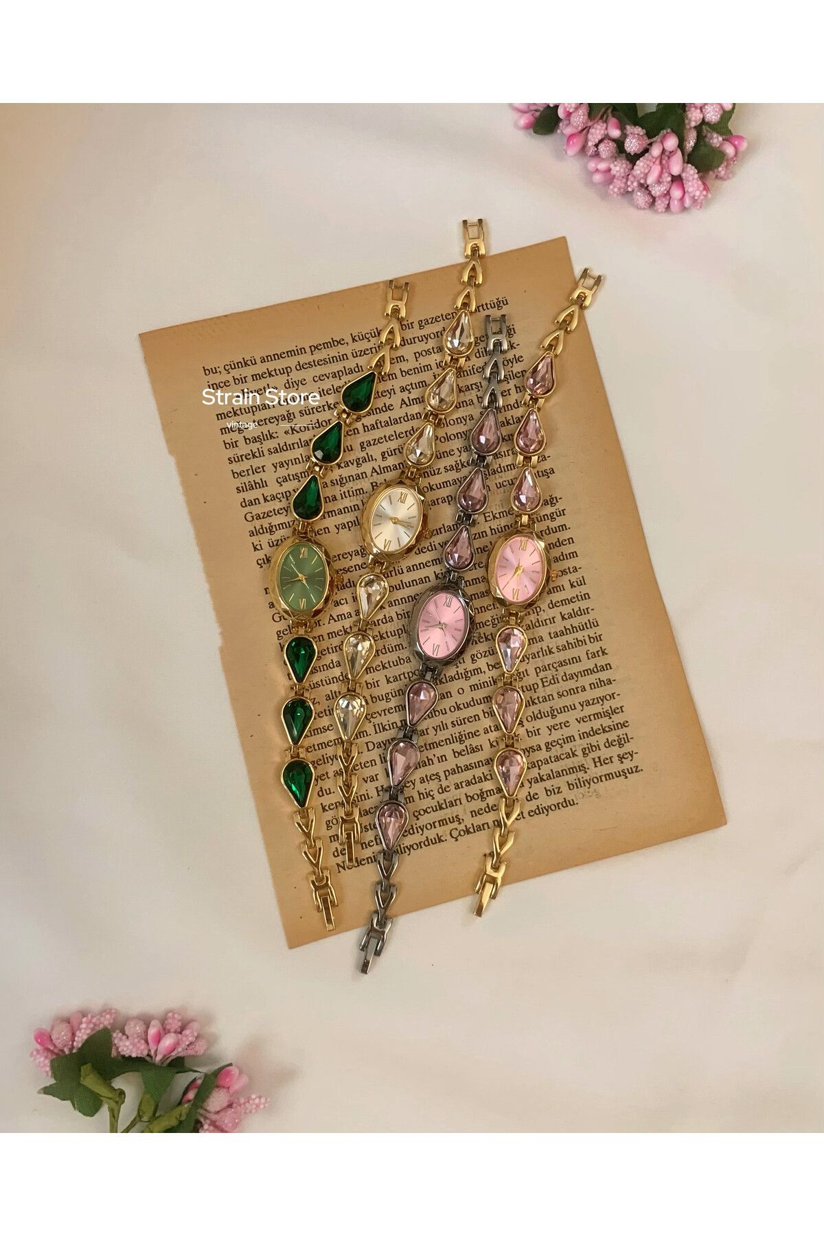 chaoyada Damla Taş Kordon Vintage Saat Hediye Kutusunda