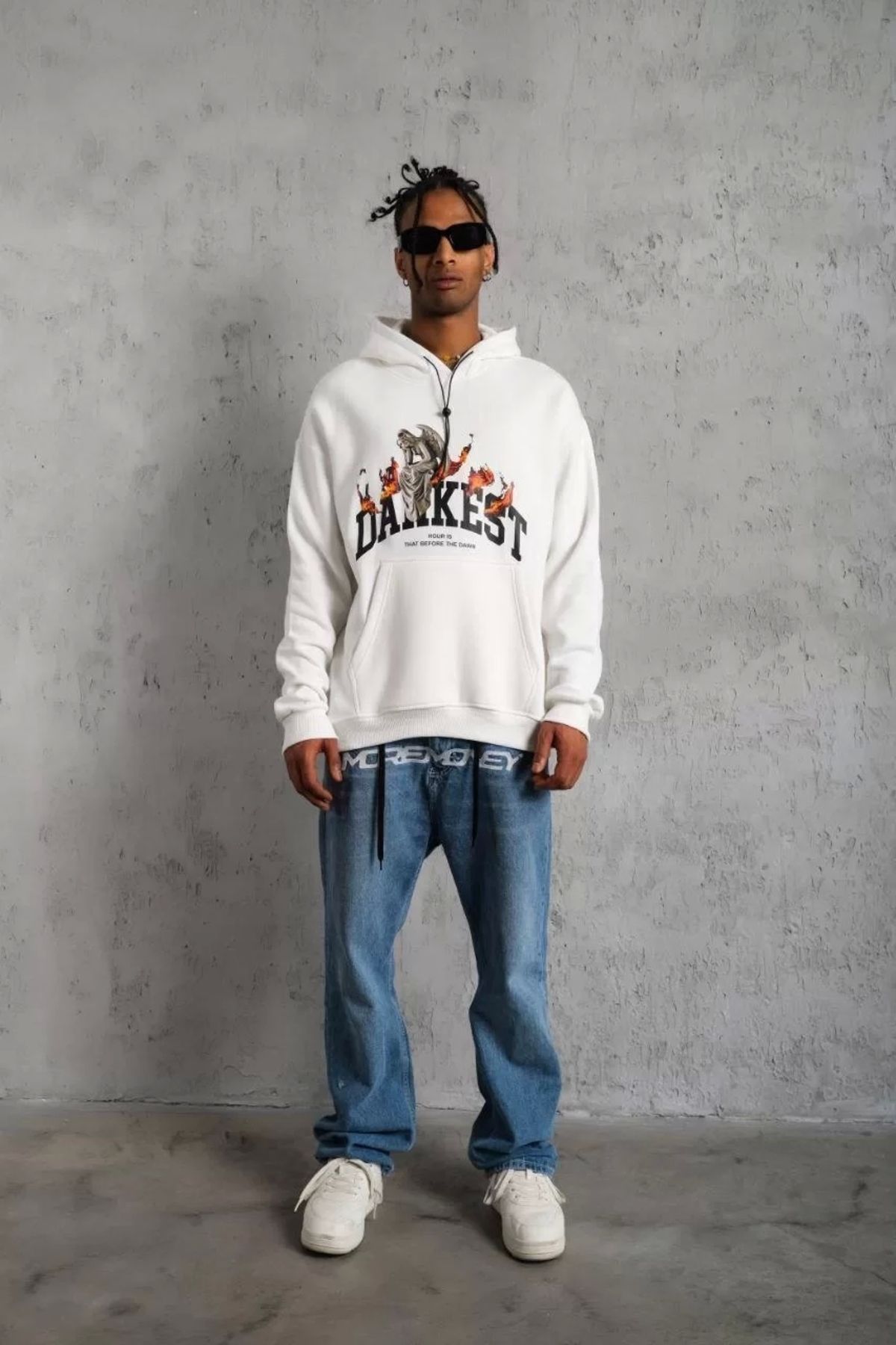 MODA CS Erkek DANKES Baskılı Kapüşonlu Sweat - Beyaz