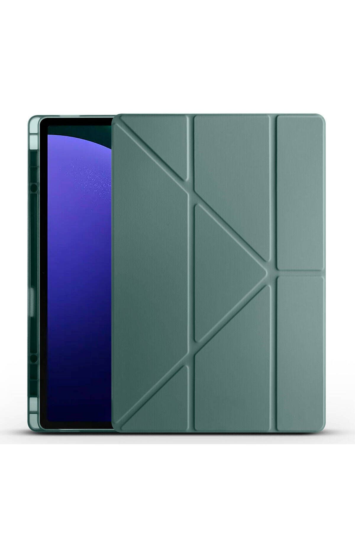 Vexor Galaxy Tab S10 Ultra Kılıf UCY Tri Folding Kalem Bölmeli Standlı Kılıf - Koyu Yeşil