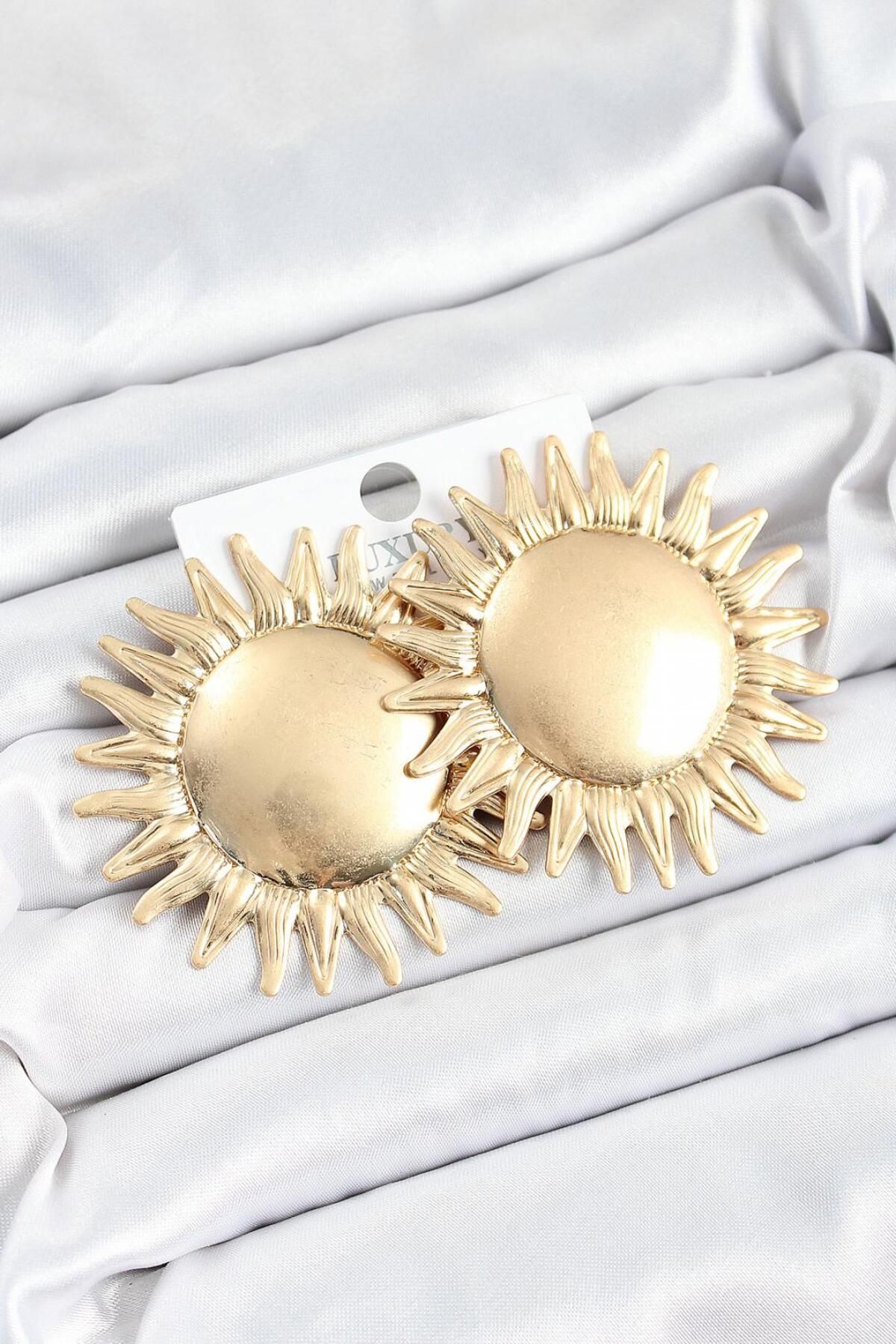AfraBeauty 925 Ayar Paslanmaz Çelik Güneş Model Gold Renk Kadın Küpe
