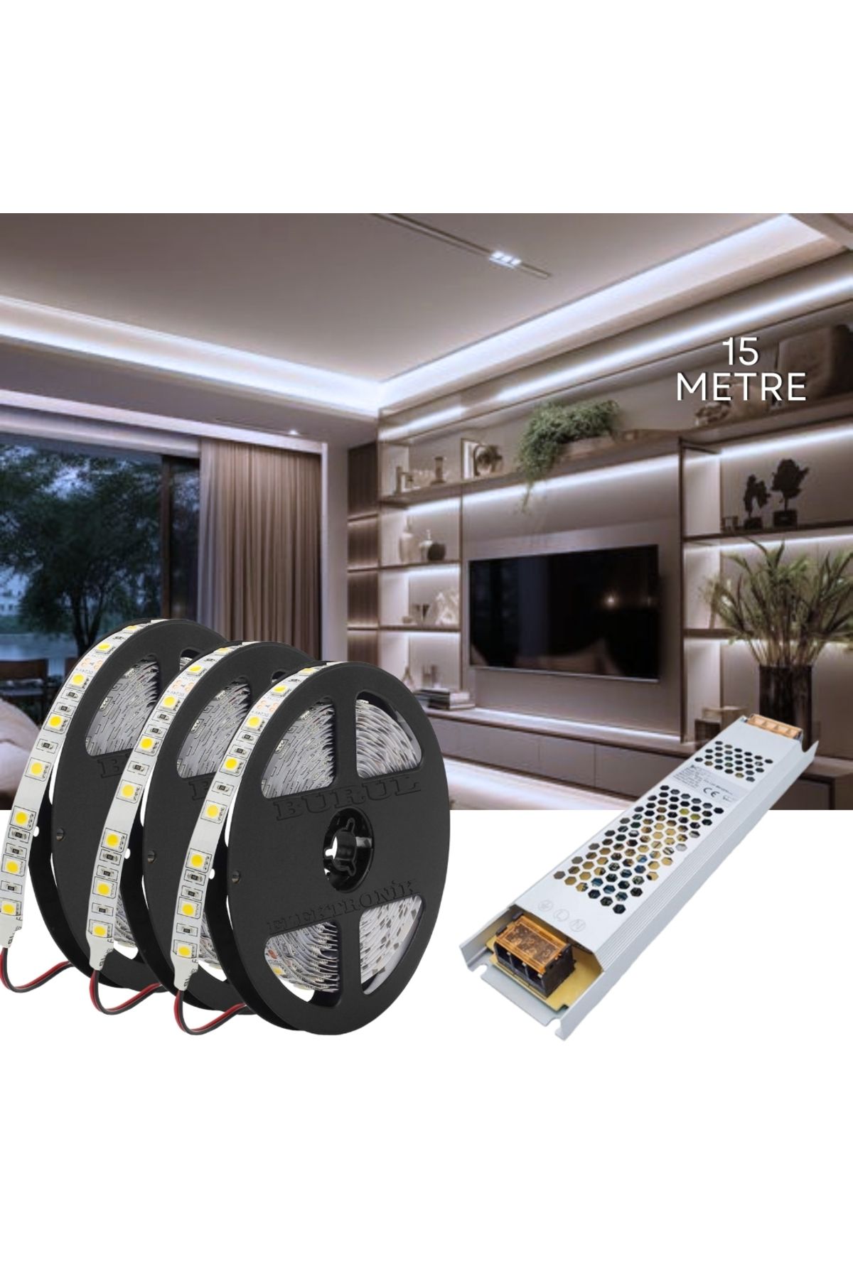 burul SB-6555 15 Metre Beyaz Led Işık Gizli Tavan Işık Bandı Aydınlatma Ev Oda Salon TV Ünitesi Mutfak