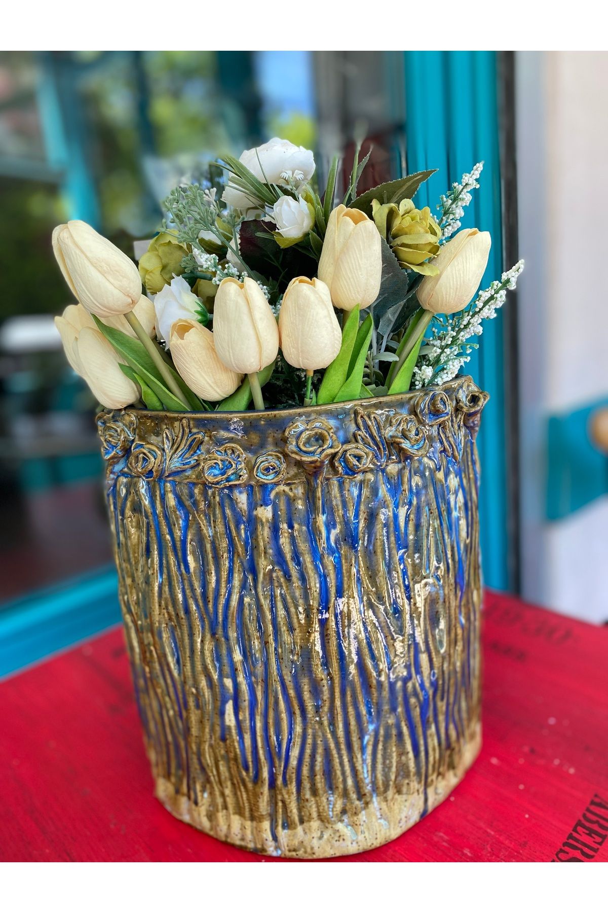 Lotus Sanat Atölyesi Seramik El yapımı Çiçek motifli Vazo