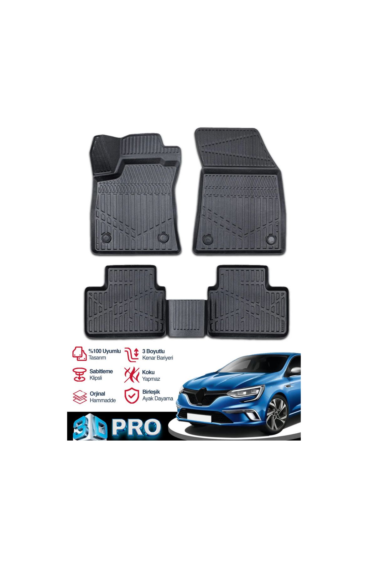 ACK Dizayn RENAULT MEGANE 4 SEDAN 2016+ ARACA ÖZEL 3D HAVUZLU PASPAS TAKIMI A+