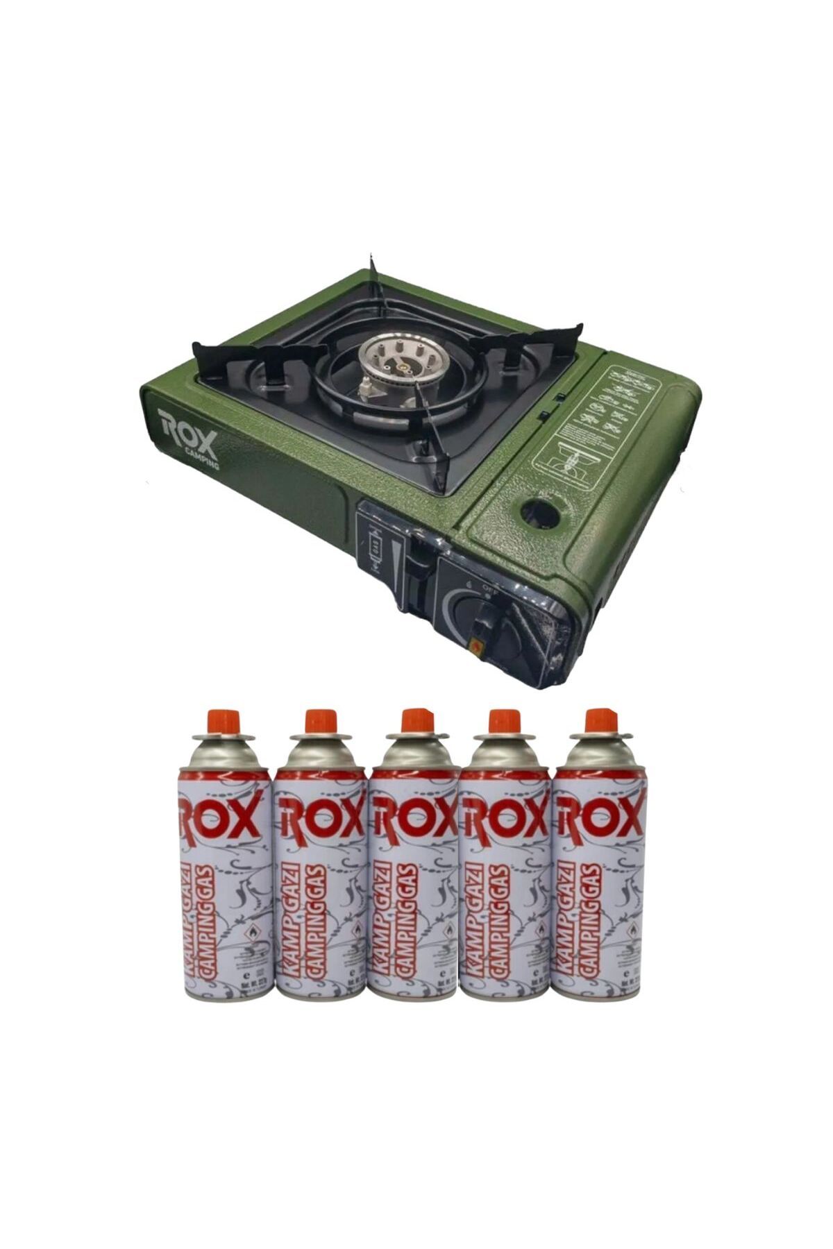 Rox 153ROX0188 Tekli Portatif Kamp Ocak - Haki Yeşil, Rüzgarlıklı, Ekstra Gaz Girişli, 5 adet gaz