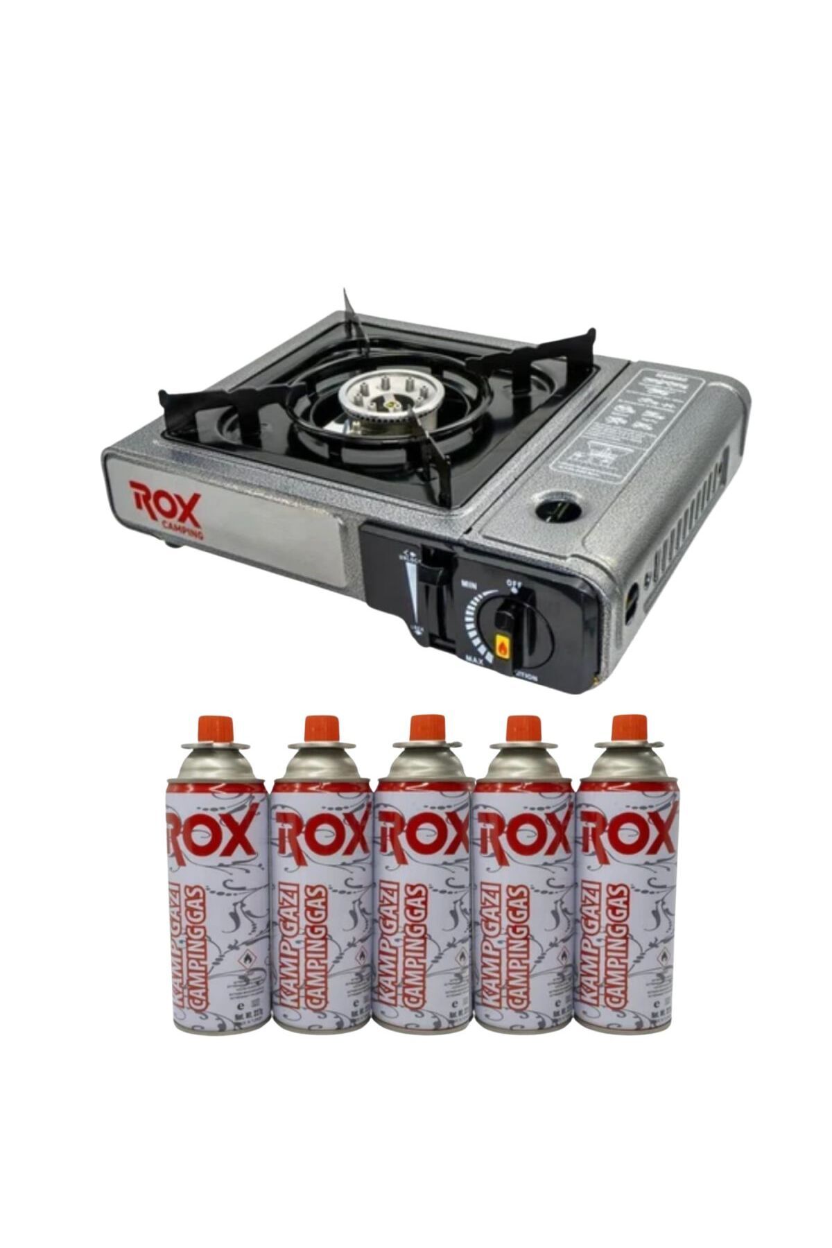 Rox 153ROX0103 Tekli Portatif Kamp Ocak GRİ (Ekstra Gaz Girişli) 5 Adet Gaz Kartuş