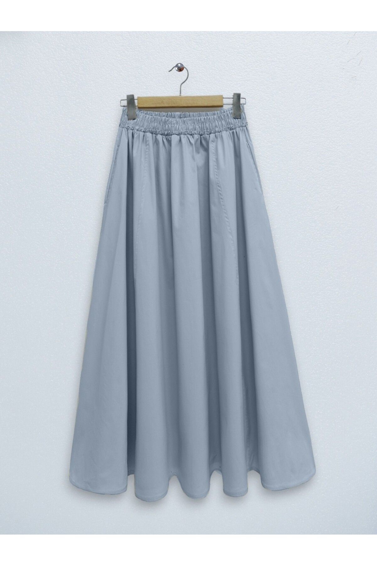 mahira collection Beli Lastikli Çift Cepli Poplin Kloş Etek