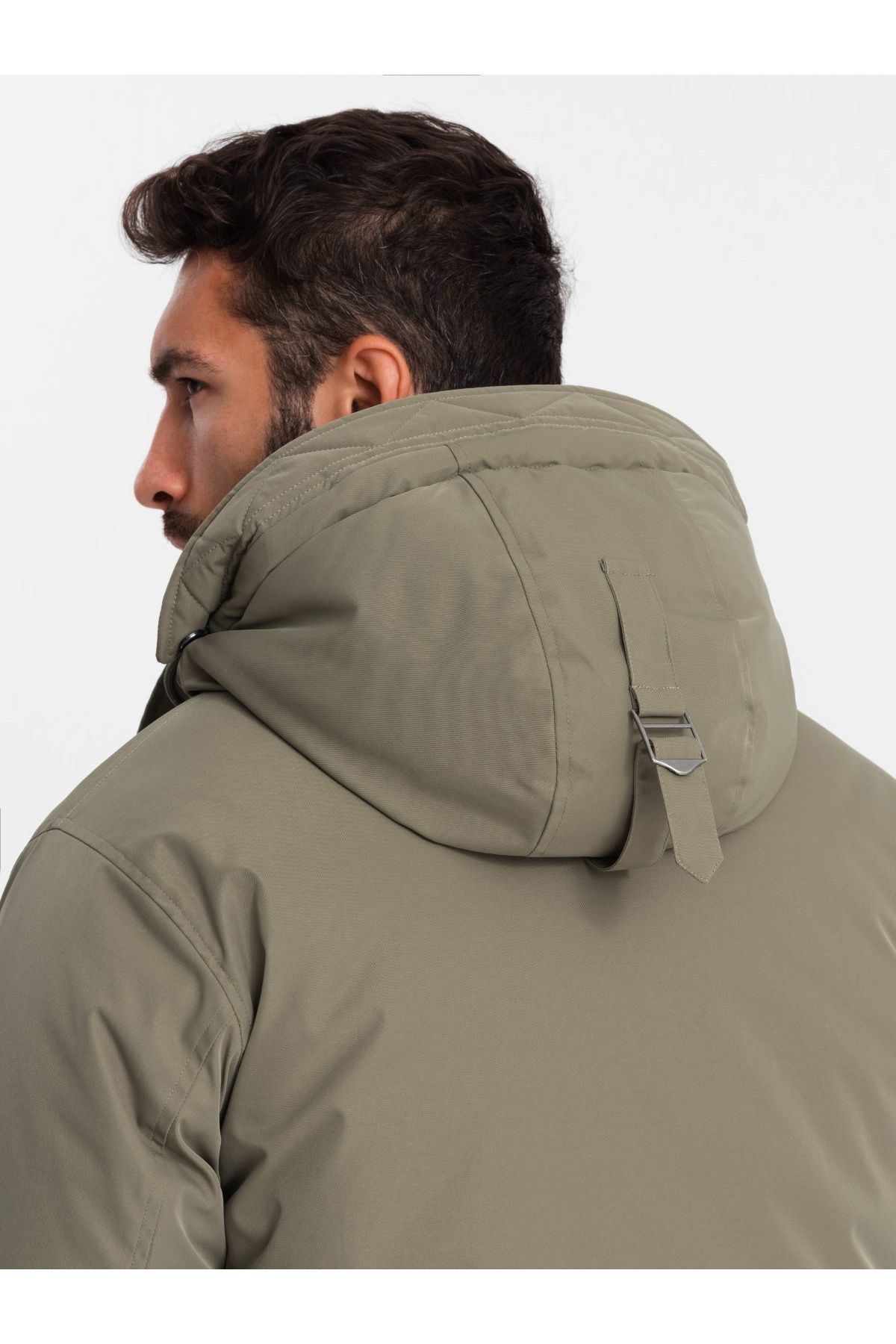 OMBRE-Klassische lange Herrenparkajacke - oliv V3 OM-JALJ-0166 L 7