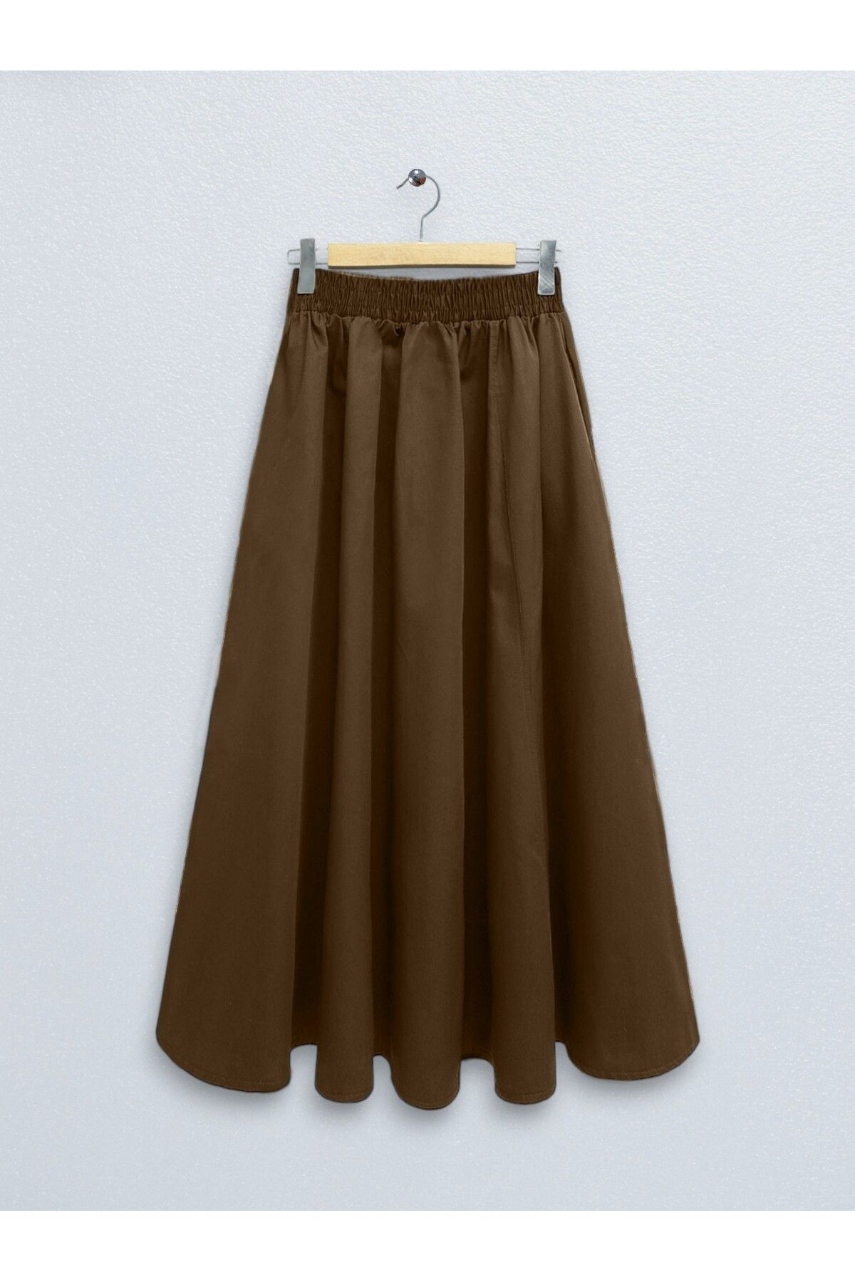 mahira collection Beli Lastikli Çift Cepli Poplin Kloş Etek