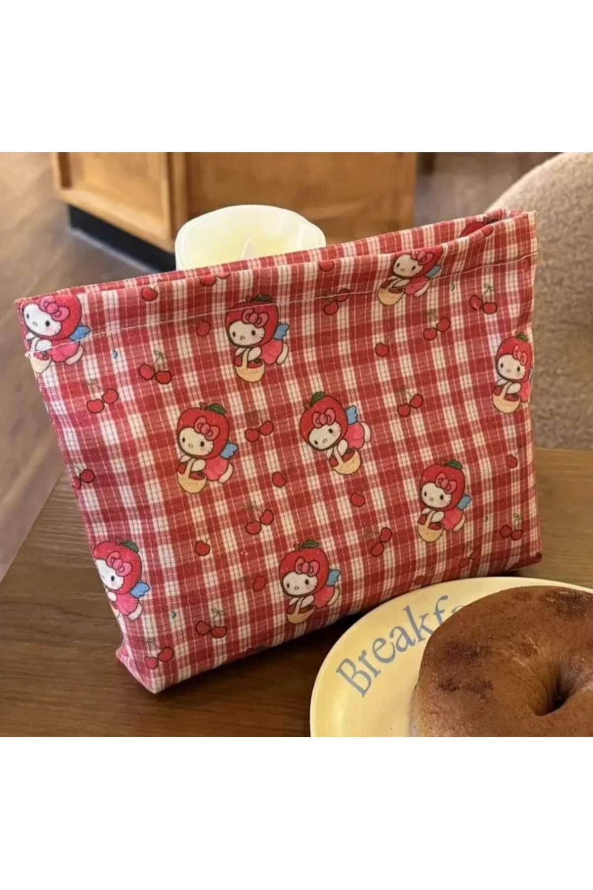 Asya Hello Kitty Makyaj Çantası Ekose Desenli Büyük Boy Makyaj Çantası